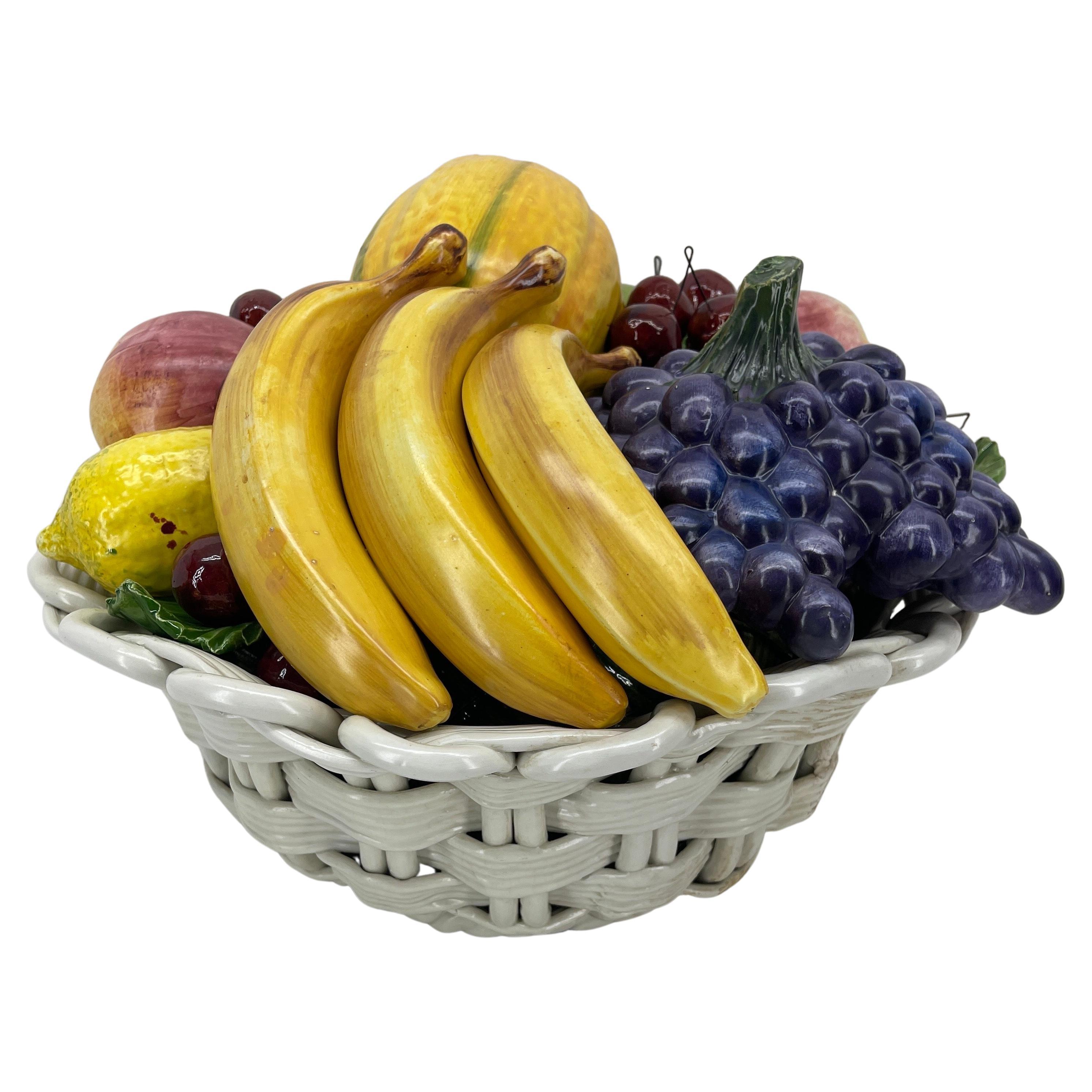  Italian Ceramic Fruit Basket Compote Centerpiece For Sale 2