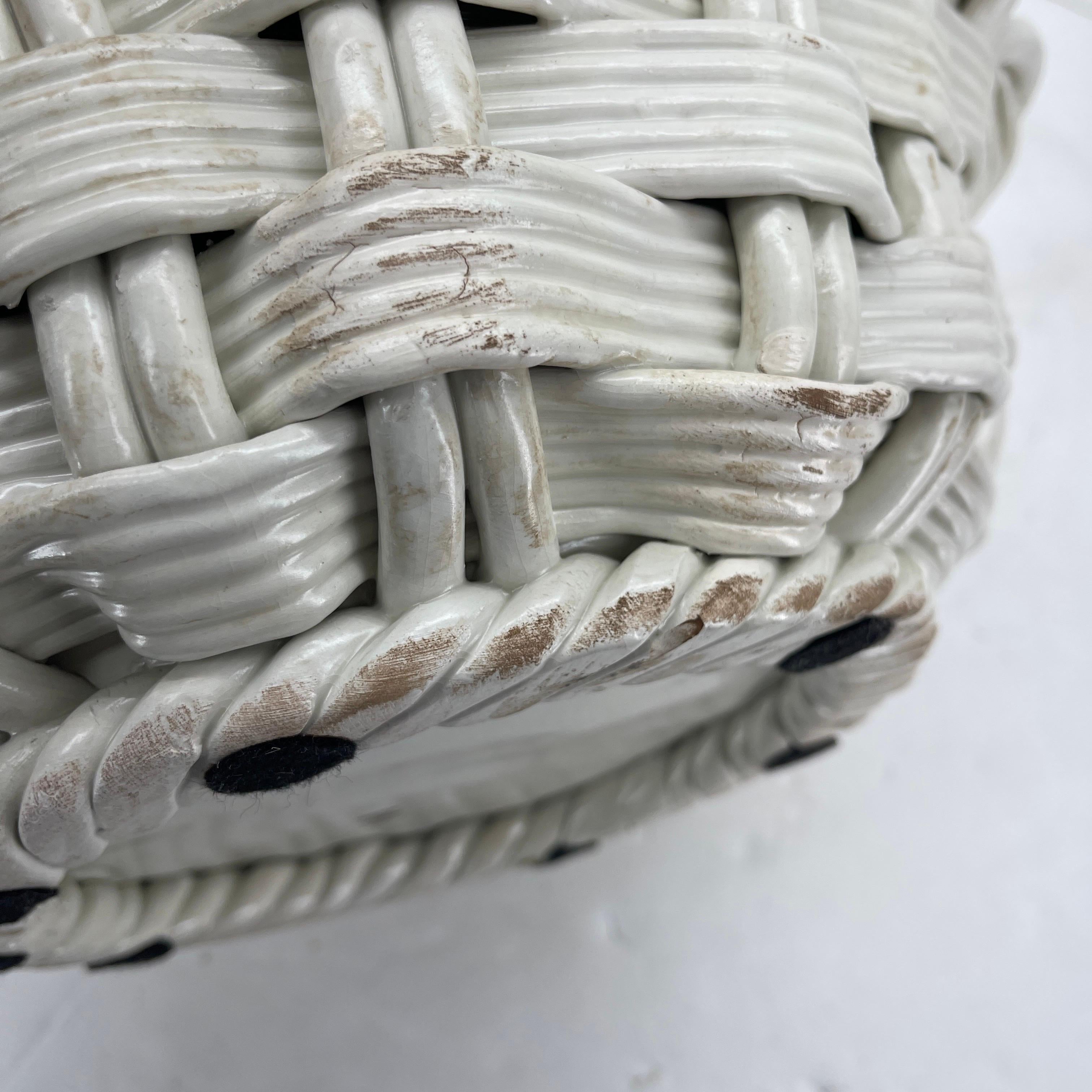  Italian Ceramic Fruit Basket Compote Centerpiece For Sale 8