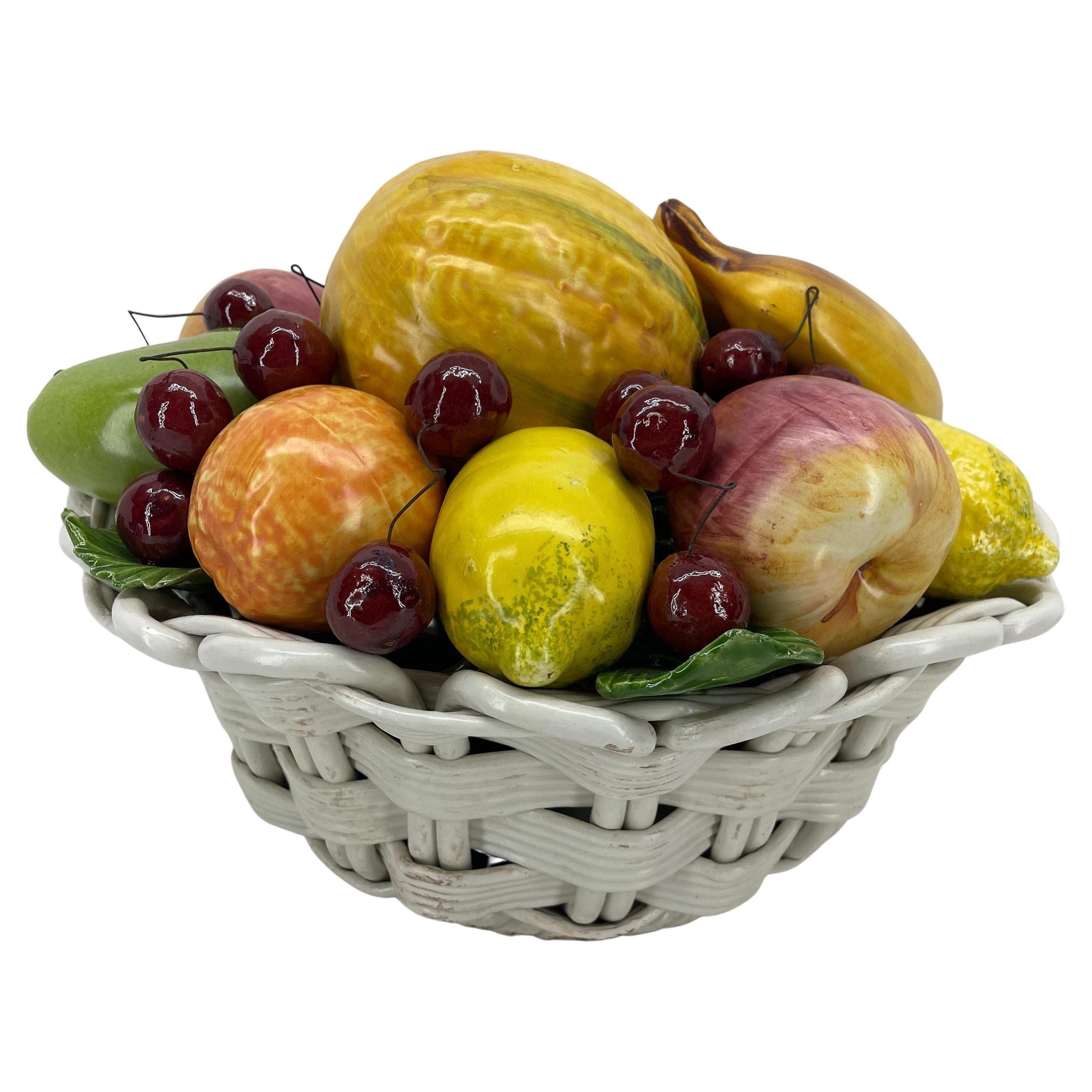  Italian Ceramic Fruit Basket Compote Centerpiece In Good Condition For Sale In Haddonfield, NJ
