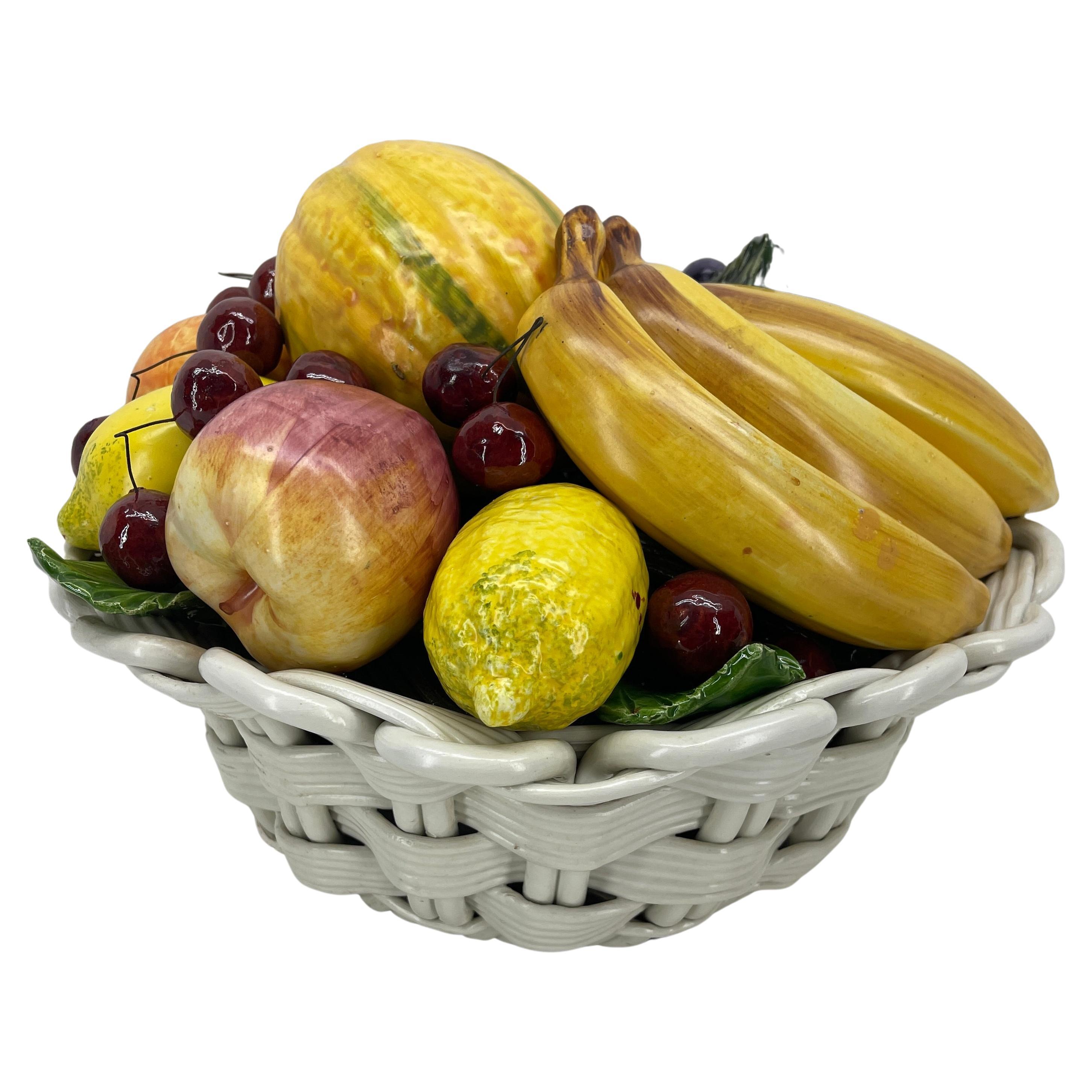 20th Century  Italian Ceramic Fruit Basket Compote Centerpiece For Sale