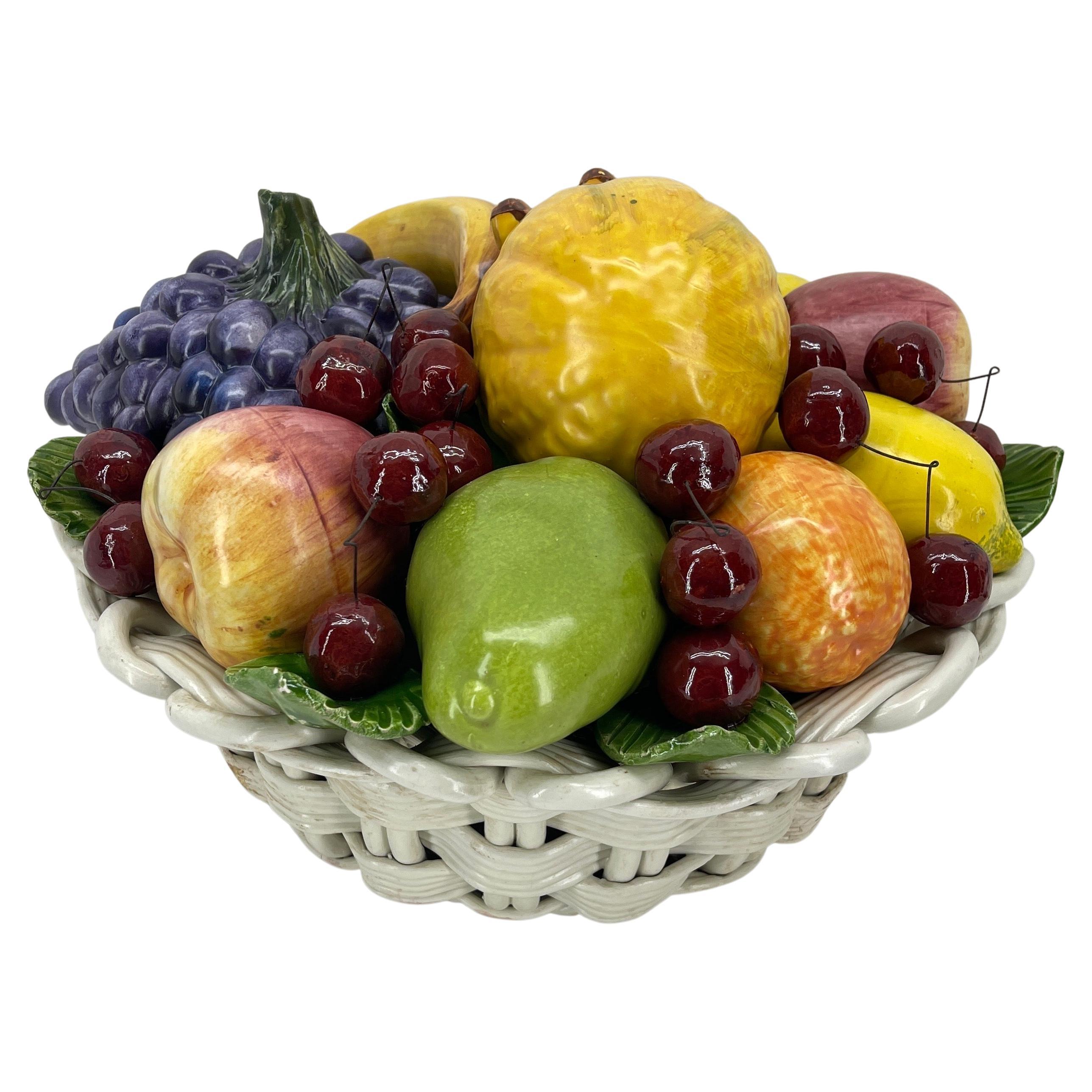  Italian Ceramic Fruit Basket Compote Centerpiece For Sale