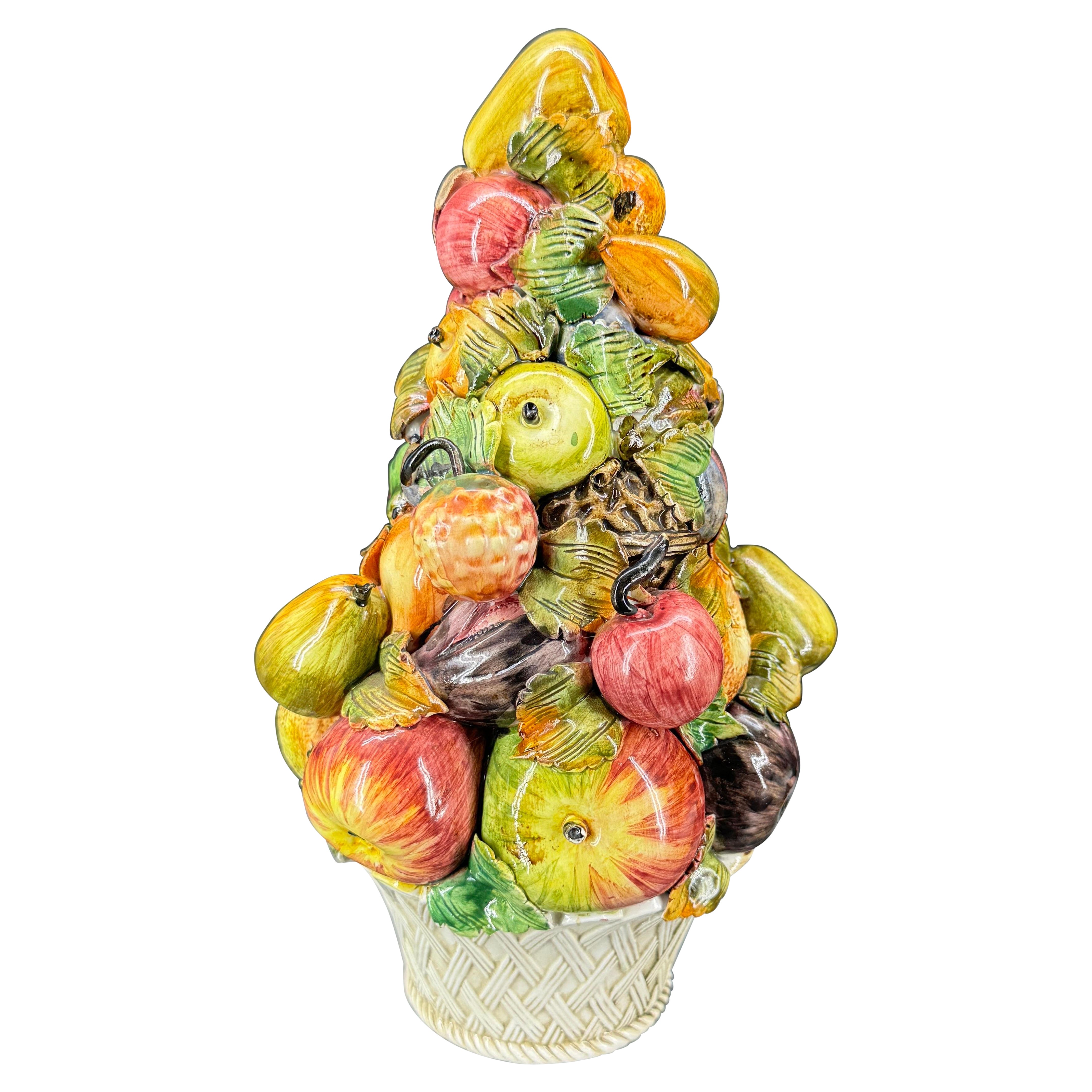 Centre de table de compote topiaire à paniers de fruits en céramique italienne
