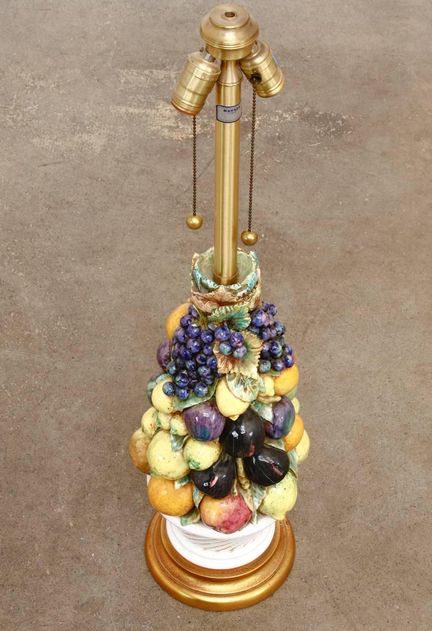 Hollywood Regency Italian Ceramic Fruit Topiary Table Lamp by Marbro