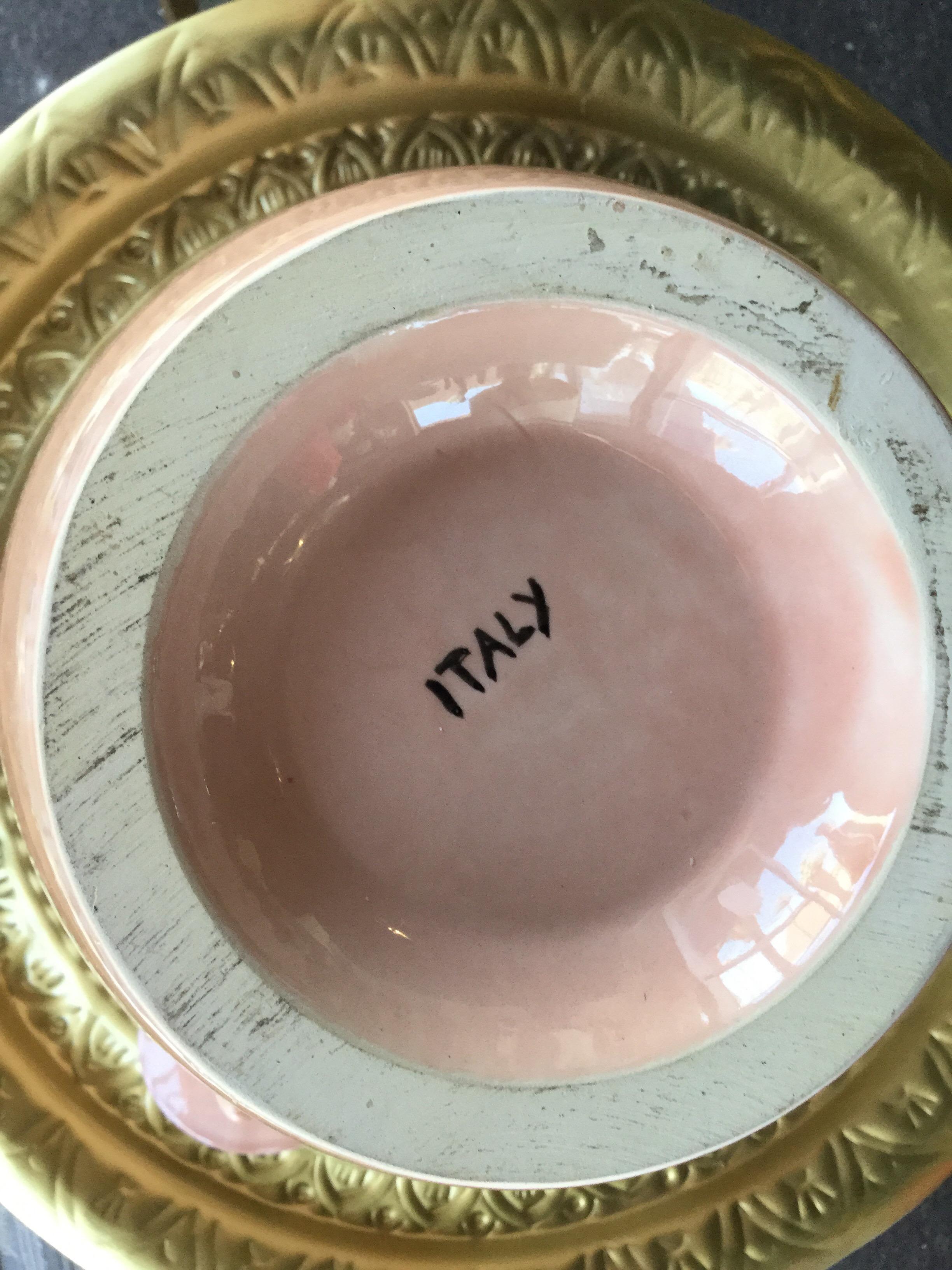 A Italian ceramic ginger jar with lid from a vintage designer Palm Springs estate. Beautiful blush pink ceramic. Signed Italy. Purchased in Italy in the 1960s.