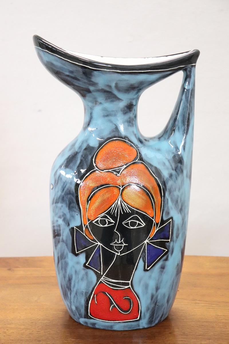 Mid-20th Century Italian Ceramic Girls Faces Vase, 1960s For Sale