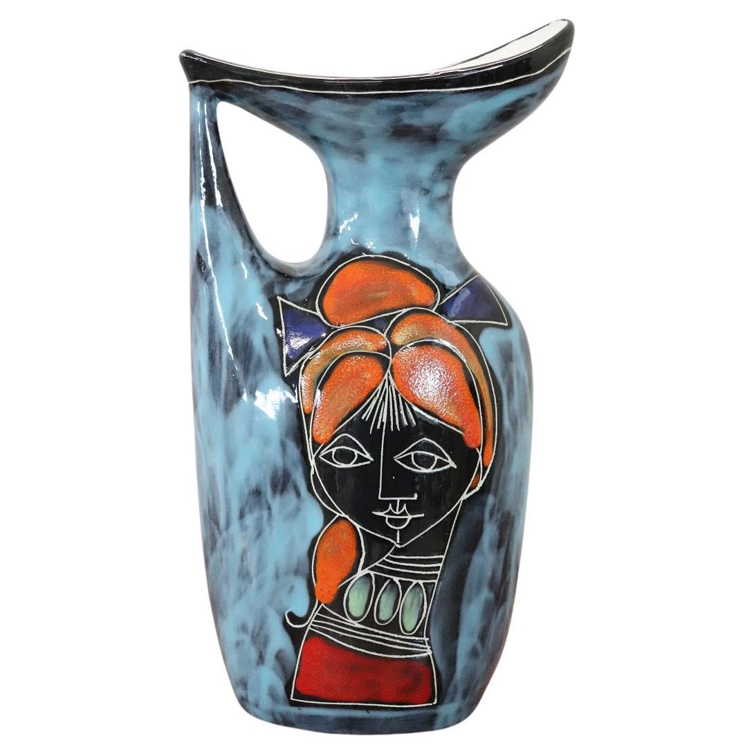 Italian Ceramic Girls Faces Vase, 1960s For Sale