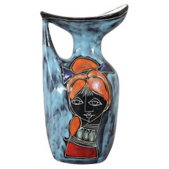 Vaso in ceramica italiana con facce di ragazze, anni '60