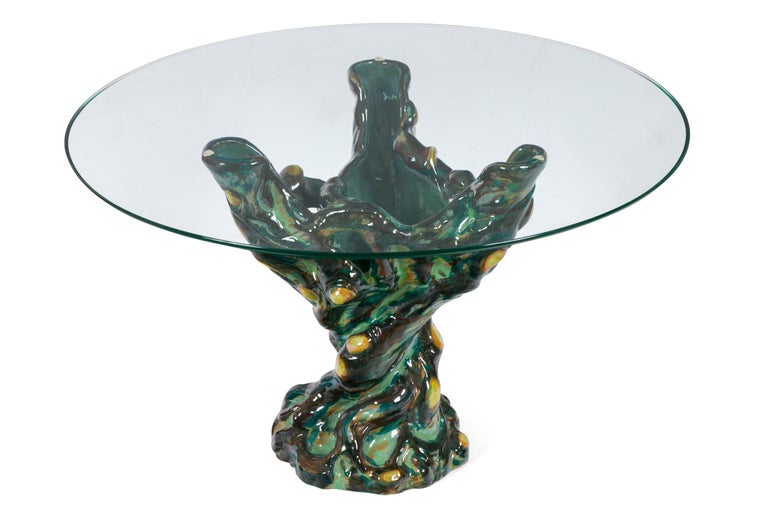 Italian Ceramic Glass Top Occasional Table at 1stDibs