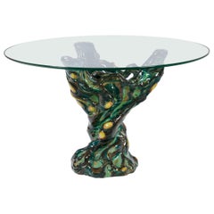 Italian Ceramic Glass Top Occasional Table
