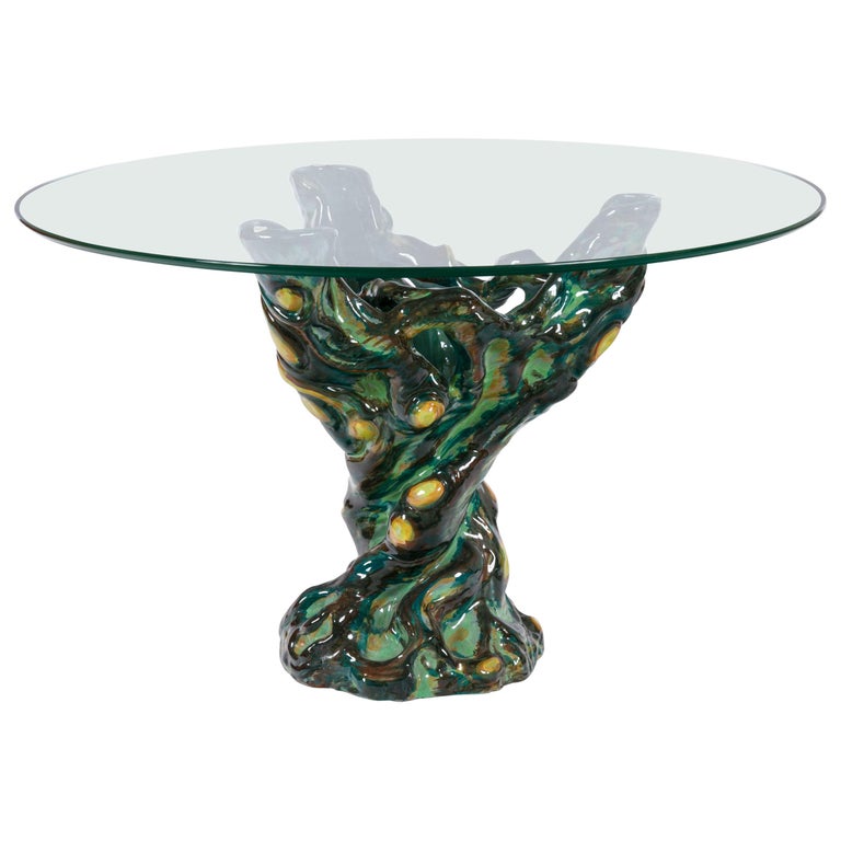Italian Ceramic Glass Top Occasional Table at 1stDibs