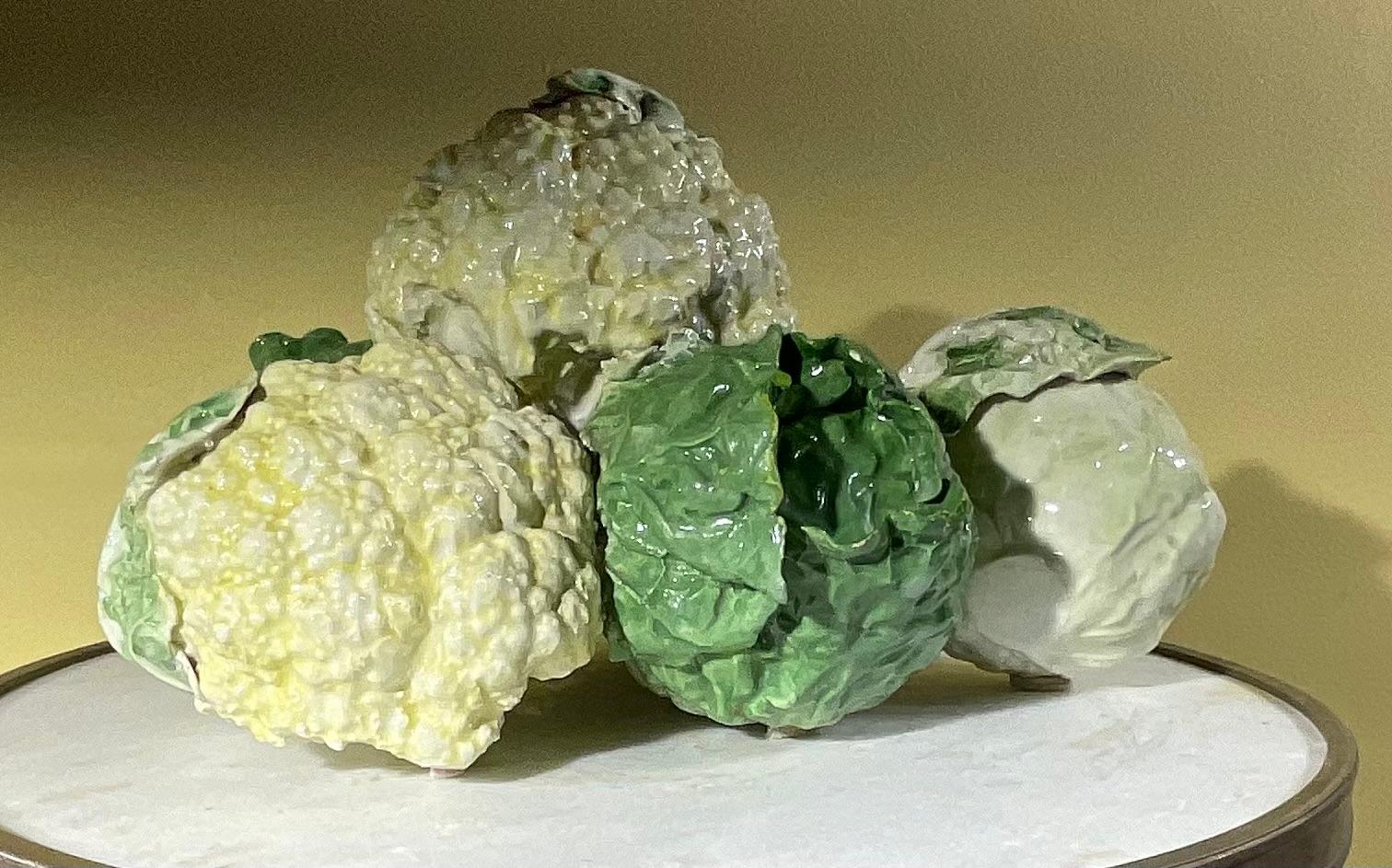 Italian Ceramic Green and White Cabbage  And  Cauliflower  In Fair Condition For Sale In Delray Beach, FL