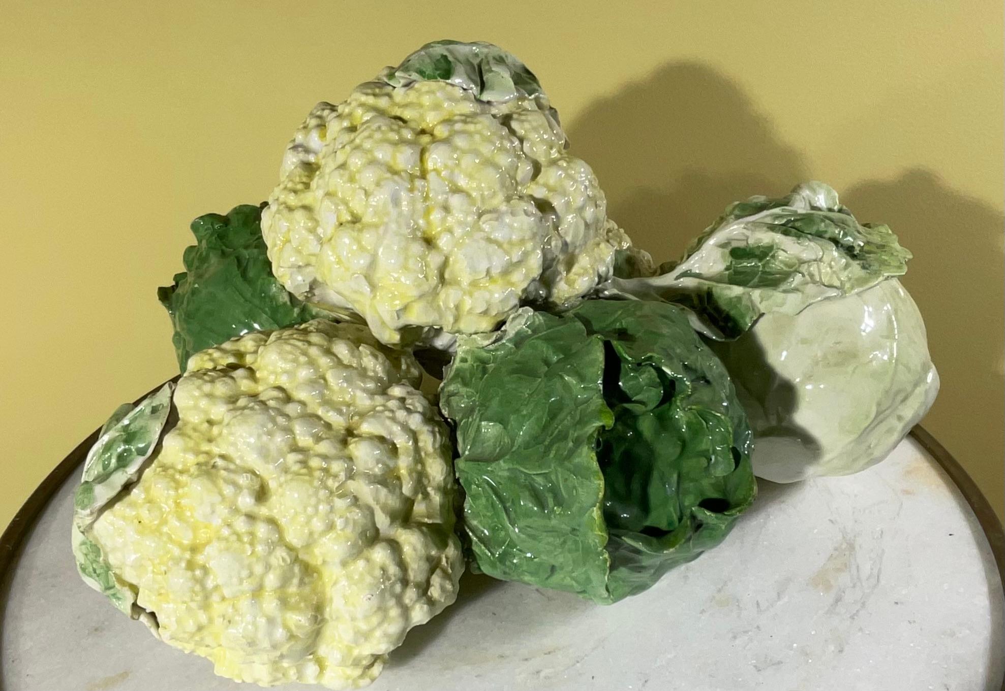 20th Century Italian Ceramic Green and White Cabbage  And  Cauliflower  For Sale