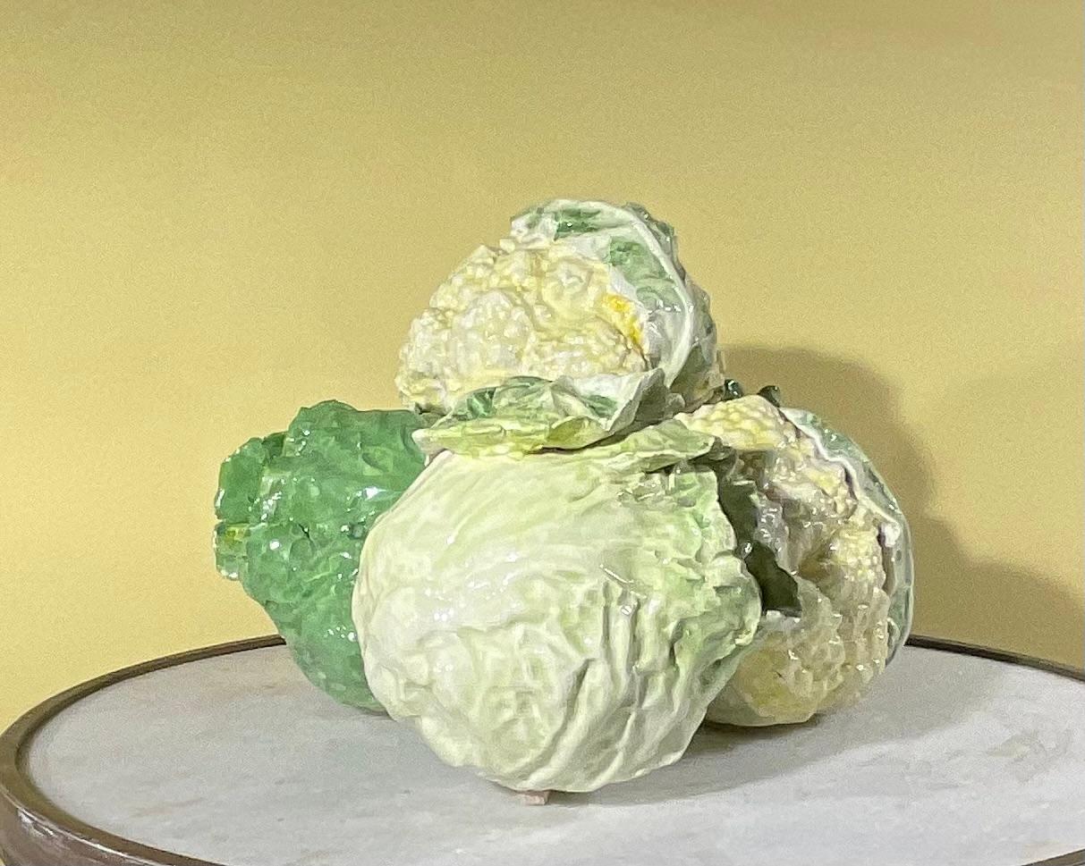 Italian Ceramic Green and White Cabbage  And  Cauliflower  For Sale 1