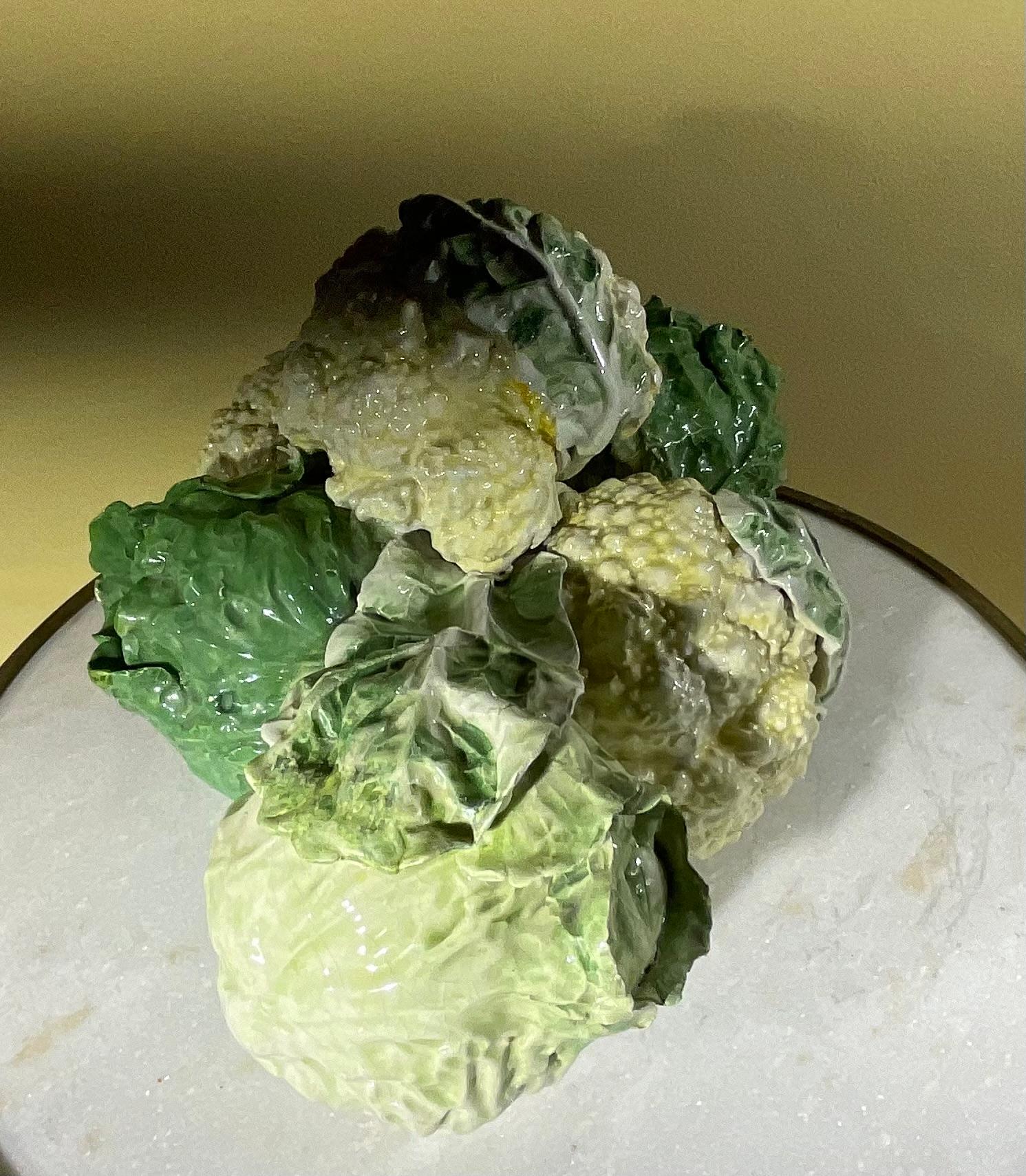 Italian Ceramic Green and White Cabbage  And  Cauliflower  For Sale 2