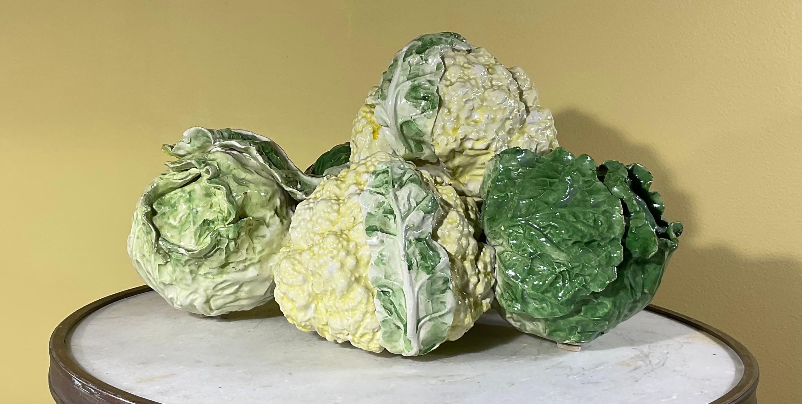 Italian Ceramic Green and White Cabbage  And  Cauliflower  For Sale 3