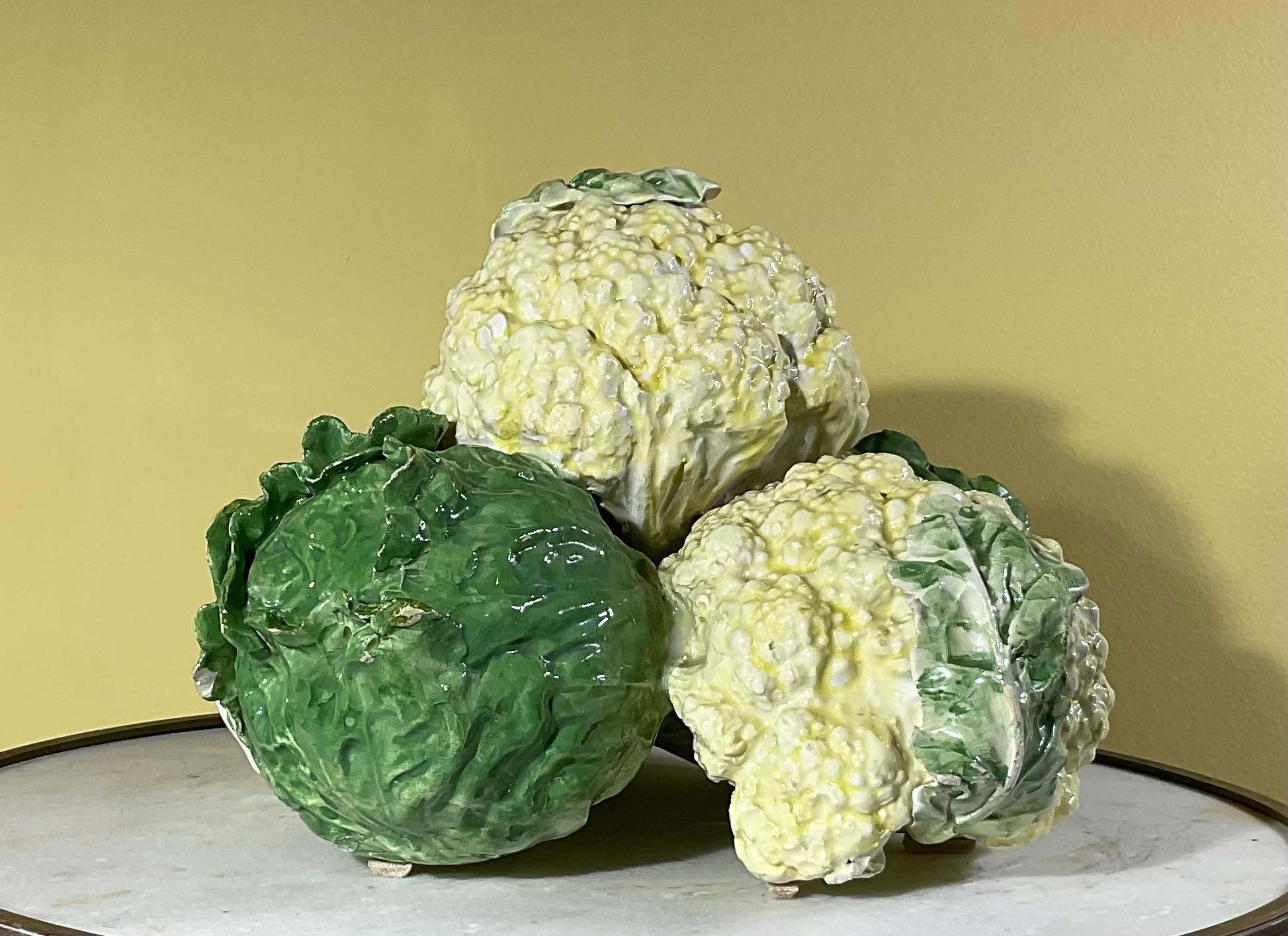 Italian Ceramic Green and White Cabbage  And  Cauliflower  For Sale 4