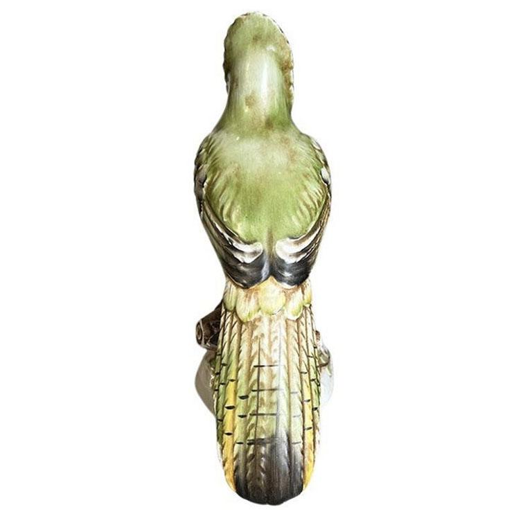 Mid-Century Modern Italian Ceramic Hand Painted Bird Figurine in Green and Yellow - Made in Italy For Sale