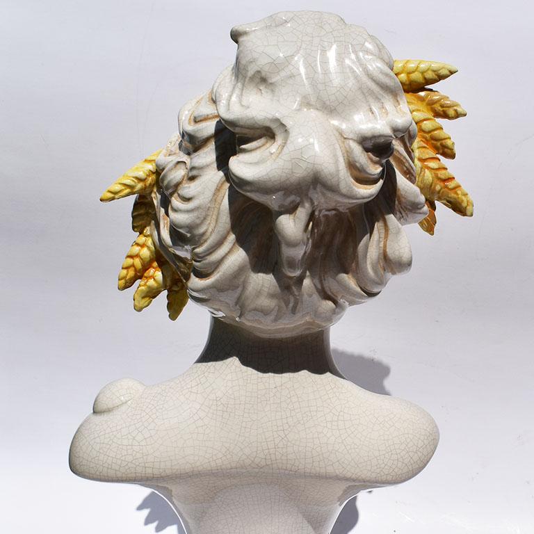 Italian Ceramic Hand Painted Bust of a Woman with Wheat and Tassel