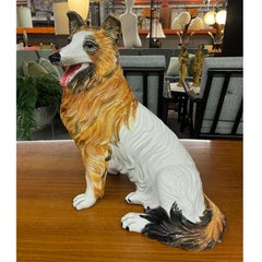 Italian Ceramic Hand Painted Collie Dog Figurine 17.5 Tall