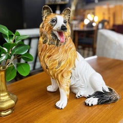 Italian Ceramic Hand Painted Collie Dog Figurine 17.5 Tall