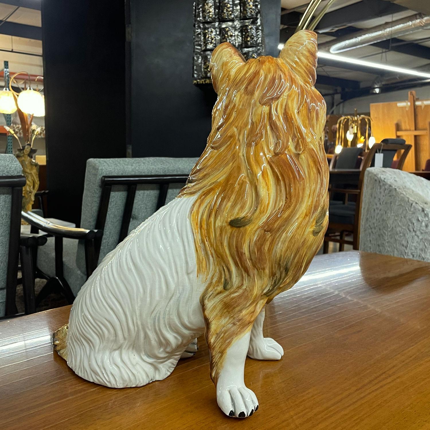 Figurina di cane Colli dipinta a mano in ceramica italiana alta 17,5 In condizioni buone in vendita a Chattanooga, TN