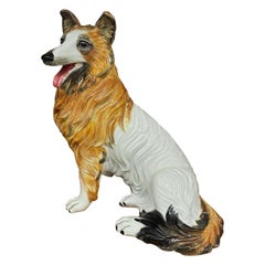 Figurina di cane Colli dipinta a mano in ceramica italiana alta 17,5