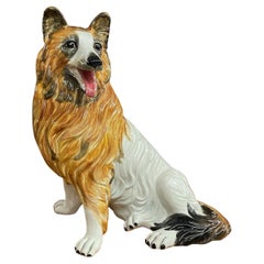 Italian Ceramic Hand Painted Collie Dog Figurine 17.5 Tall