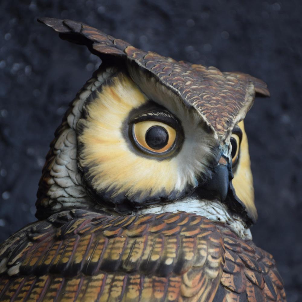 Hand-Crafted Italian Ceramic Hand Painted Oversized Owl Figure by V. Bindi