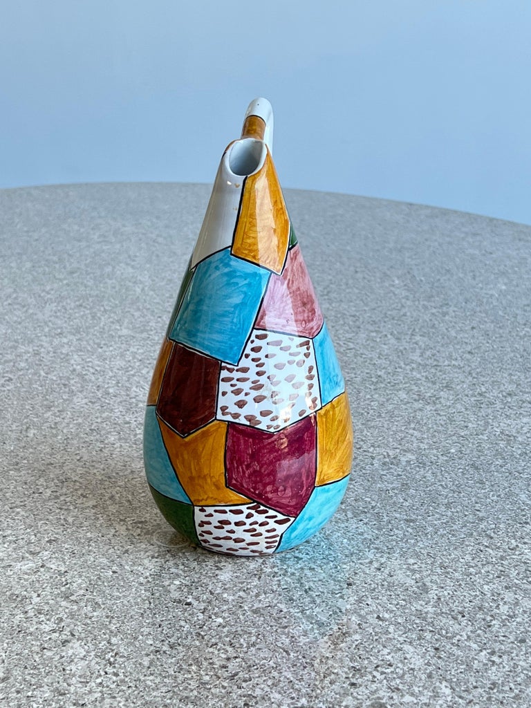 Italian Ceramic Hand Painted Vase For Sale at 1stDibs