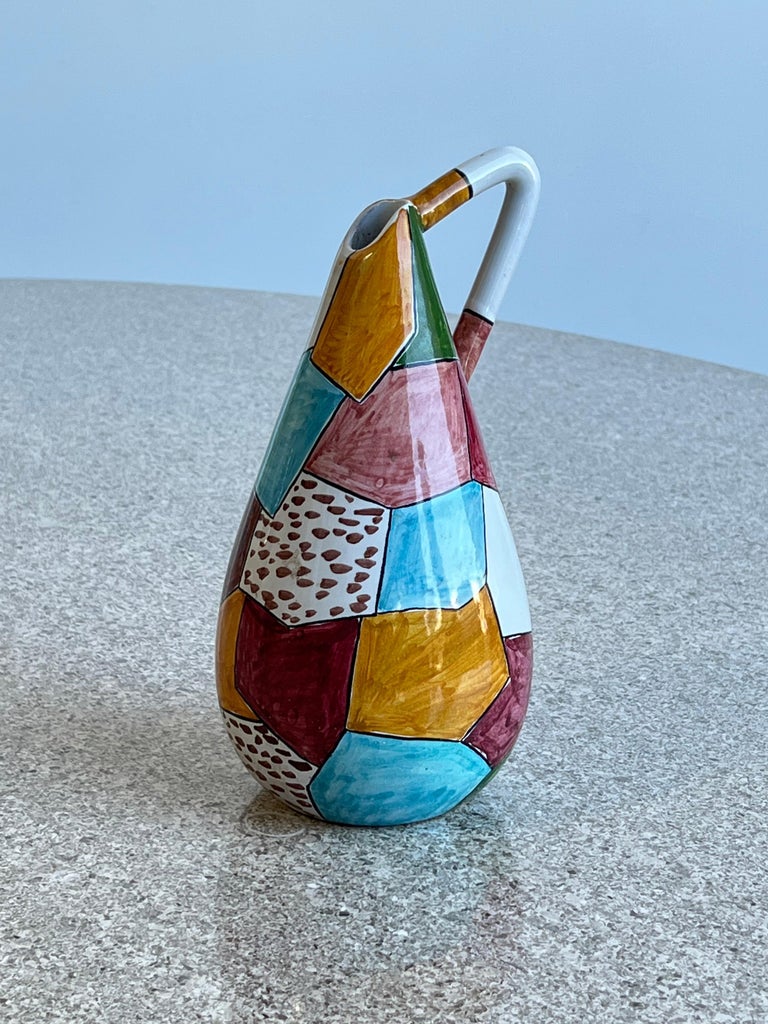 Italian Ceramic Hand Painted Vase For Sale at 1stDibs