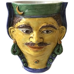 Italian Ceramic Head Vase of Moroccan Man