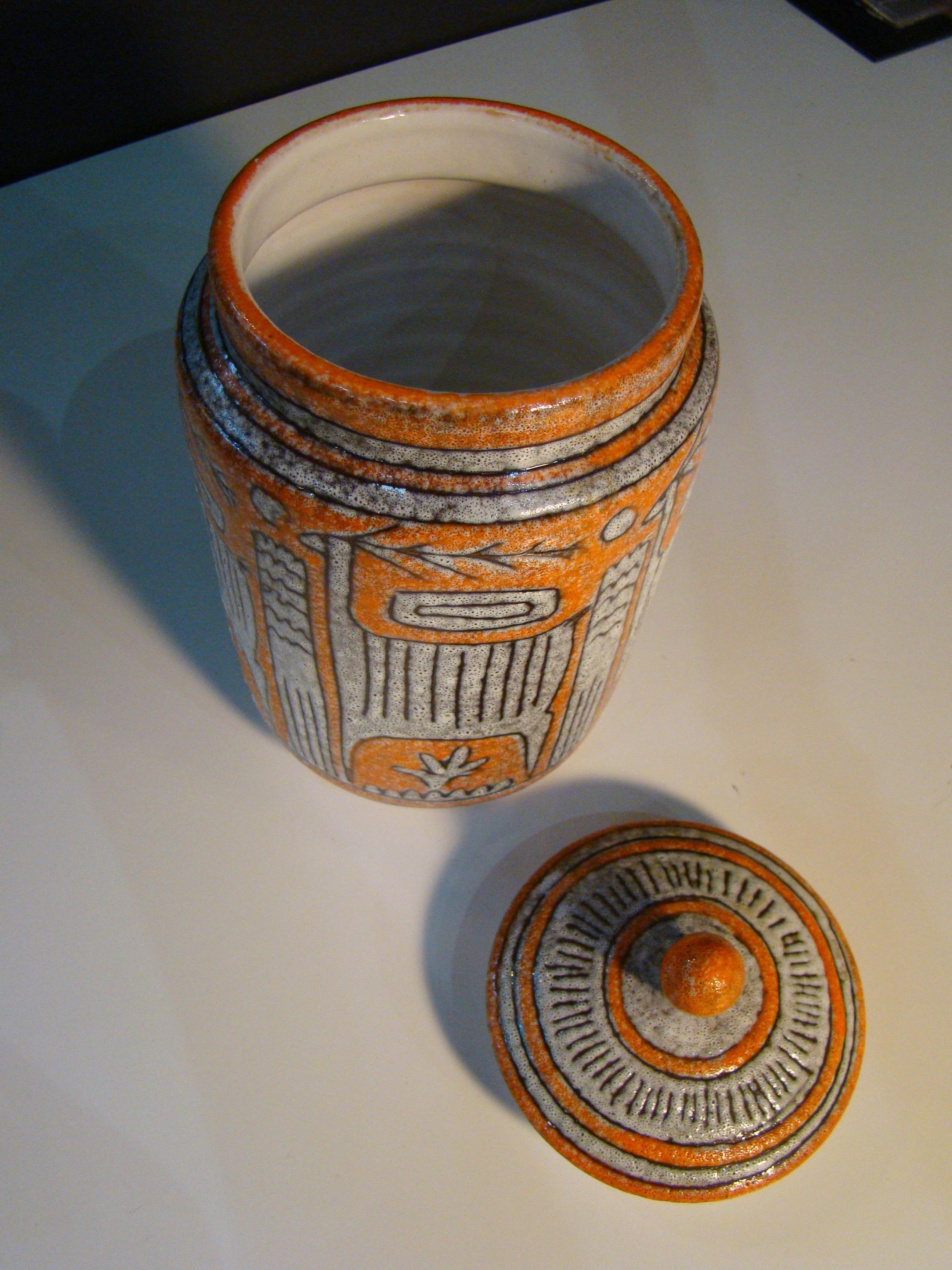 Mid-Century Modern Italian Ceramic Jar with Lid 'Unsigned' Believed to be Guido Gambone