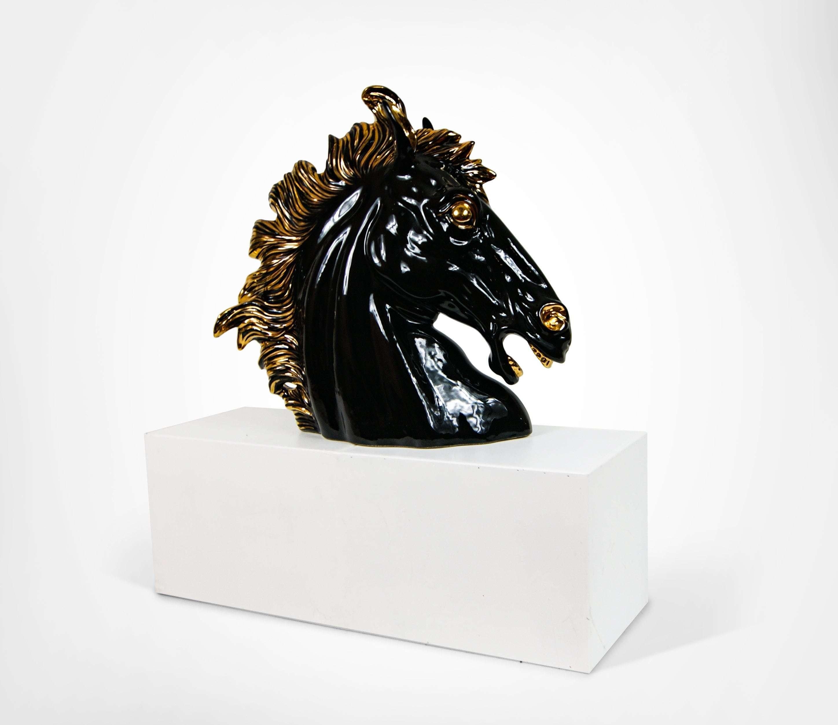 20th Century Italian Ceramic Large Black Stallion Horse Head Sculpture 1990s For Sale
