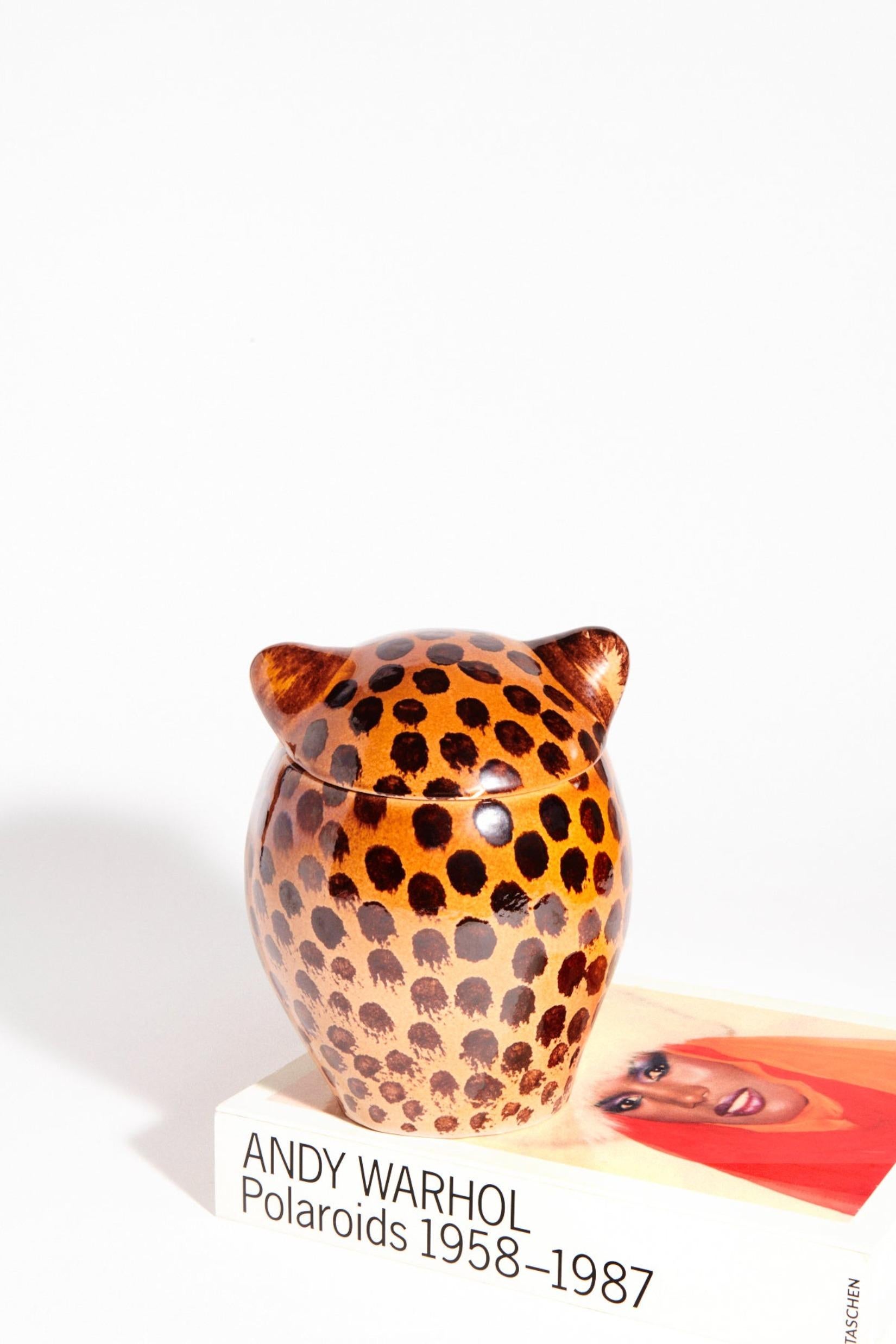 Mid-Century Modern Italian Ceramic Leopard Large Cookie Jar