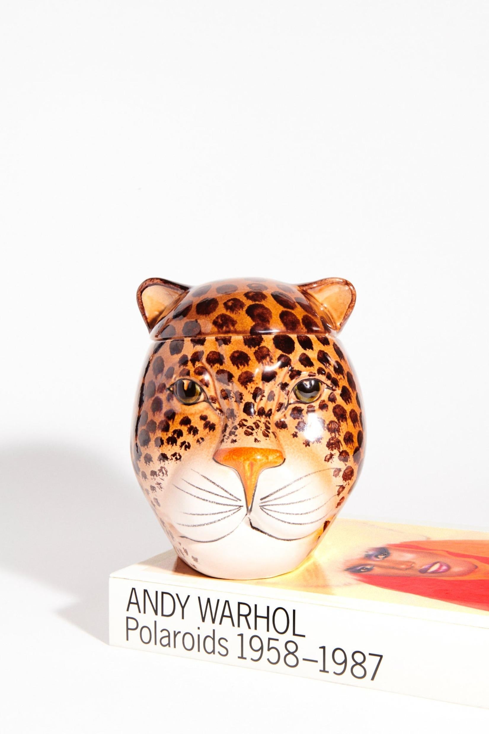 Italian Ceramic Leopard Large Cookie Jar In Excellent Condition In New York, NY
