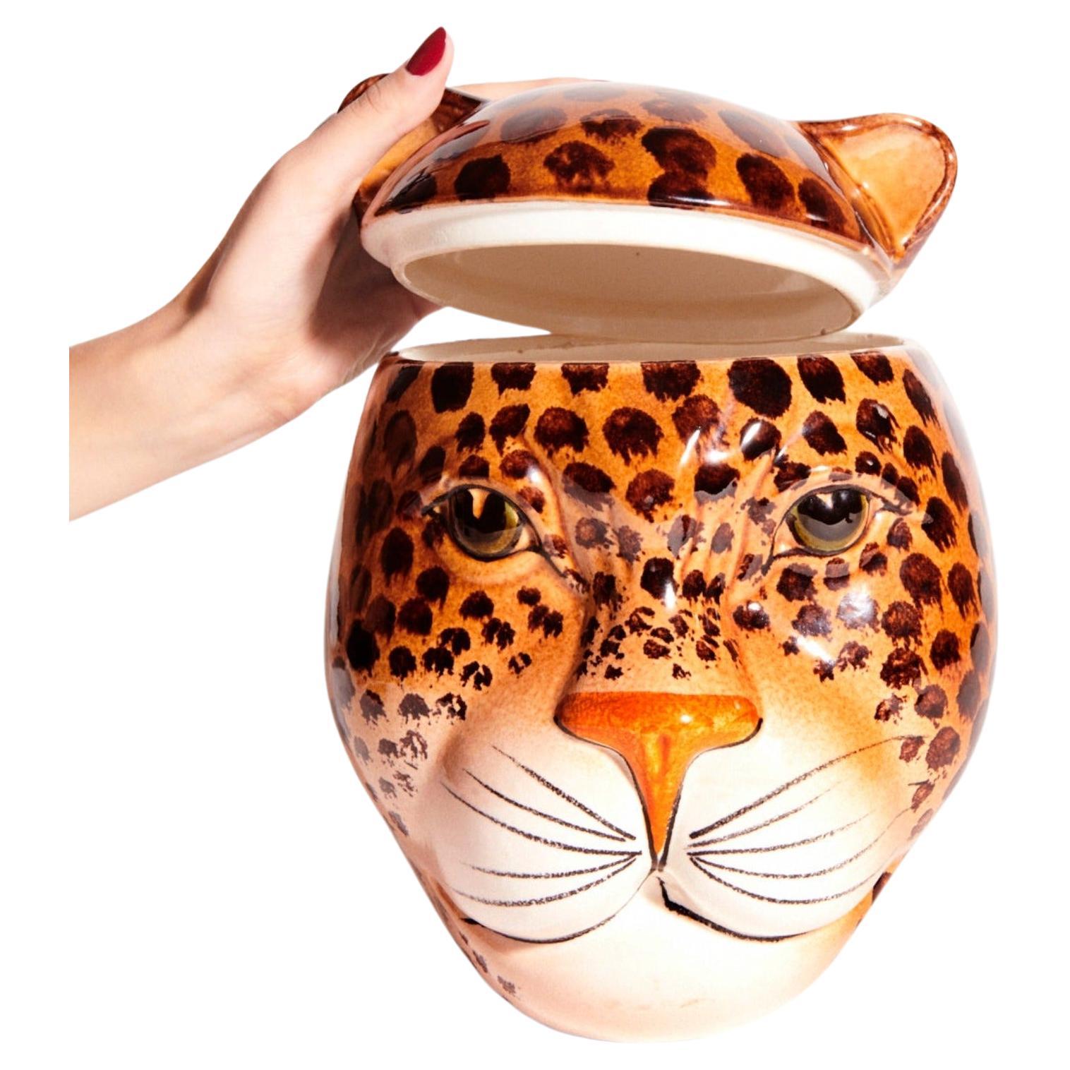 Grand pot à biscuits léopard en céramique italienne