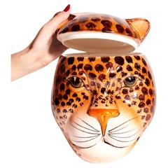 Vintage Italian Ceramic Leopard Large Cookie Jar