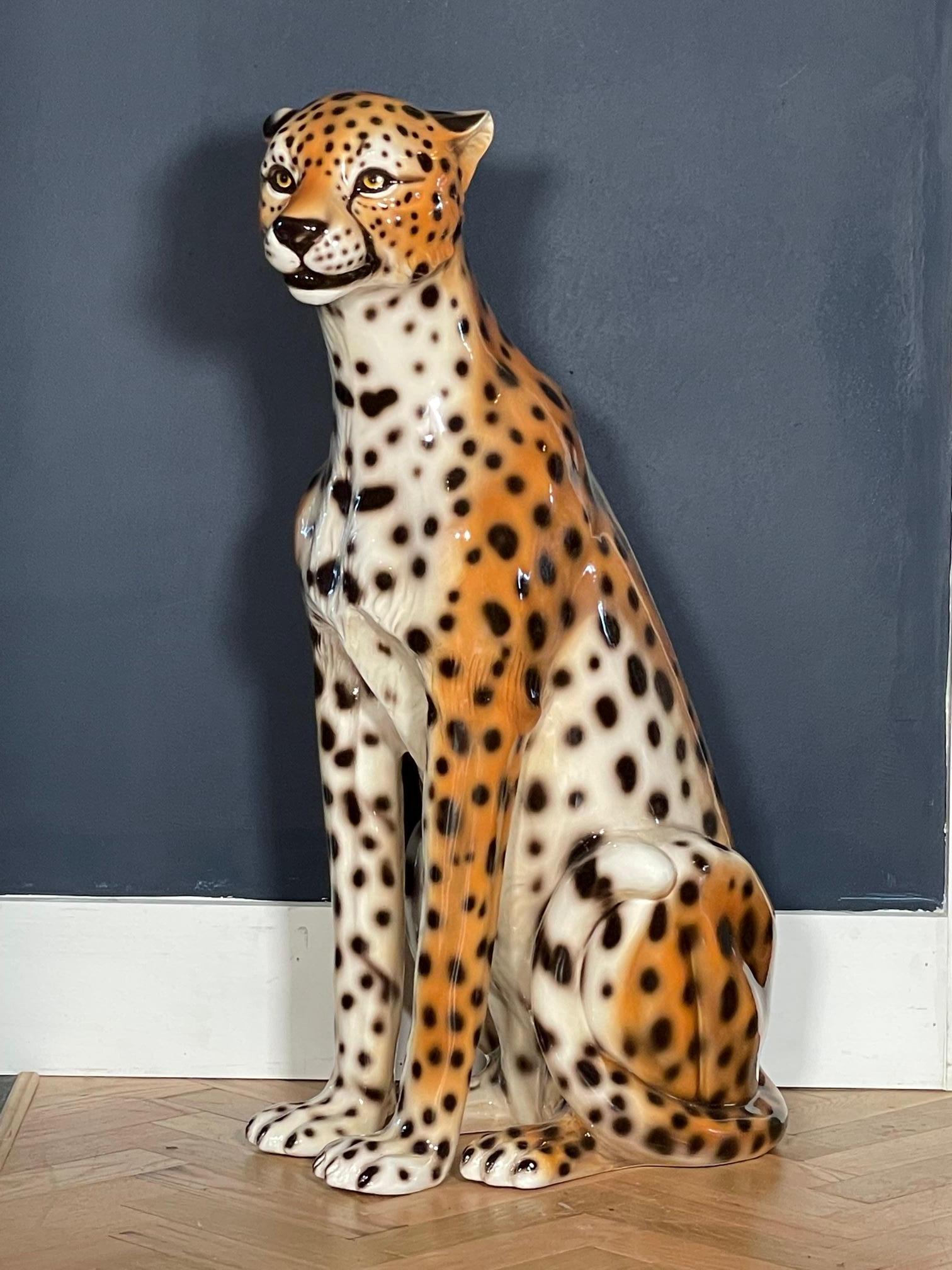 Ceramic leopard statue made in Italy stands 30