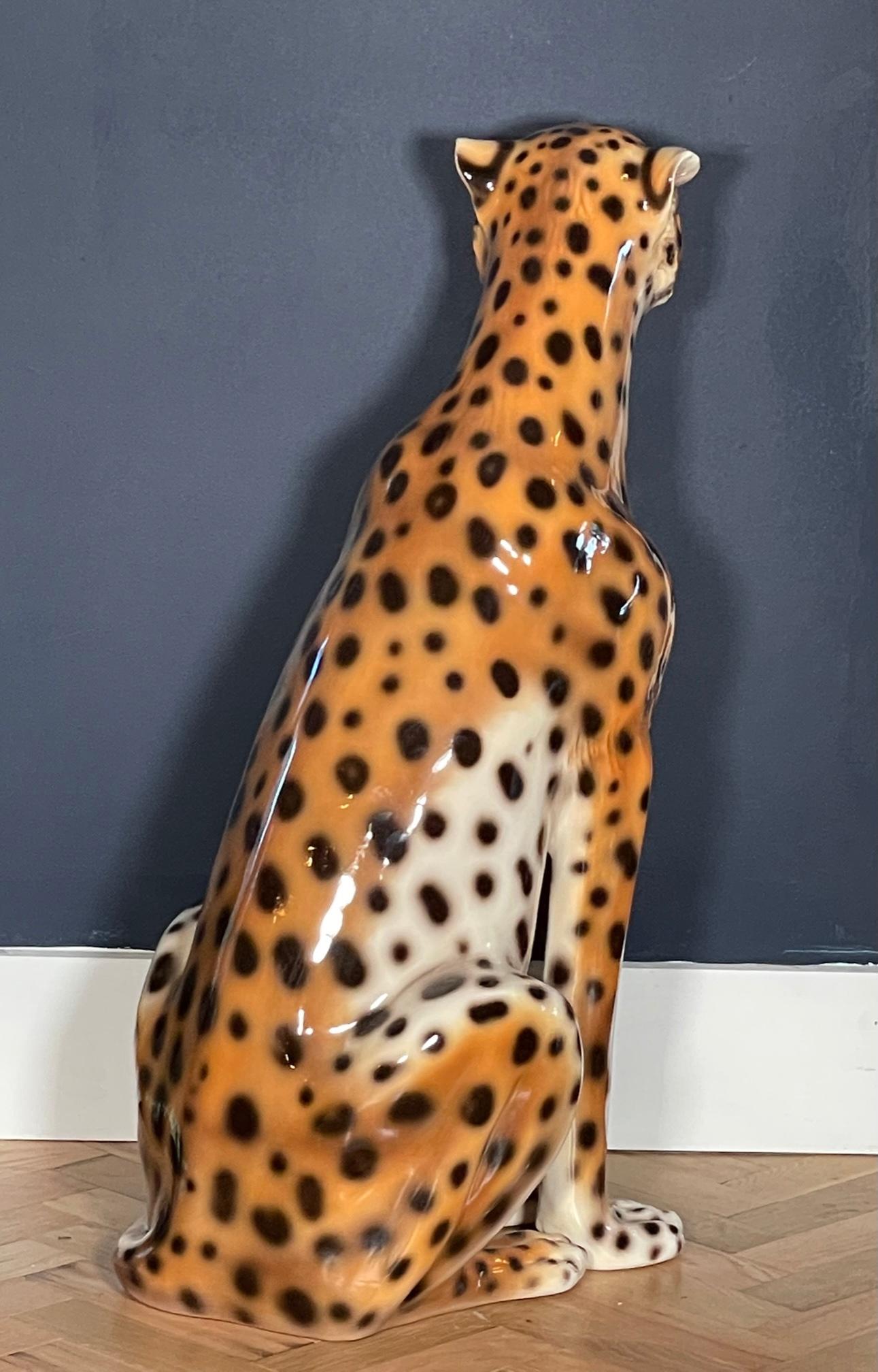 Italian Ceramic Life Size Cheetah Figurine In Good Condition In Jacksonville, FL