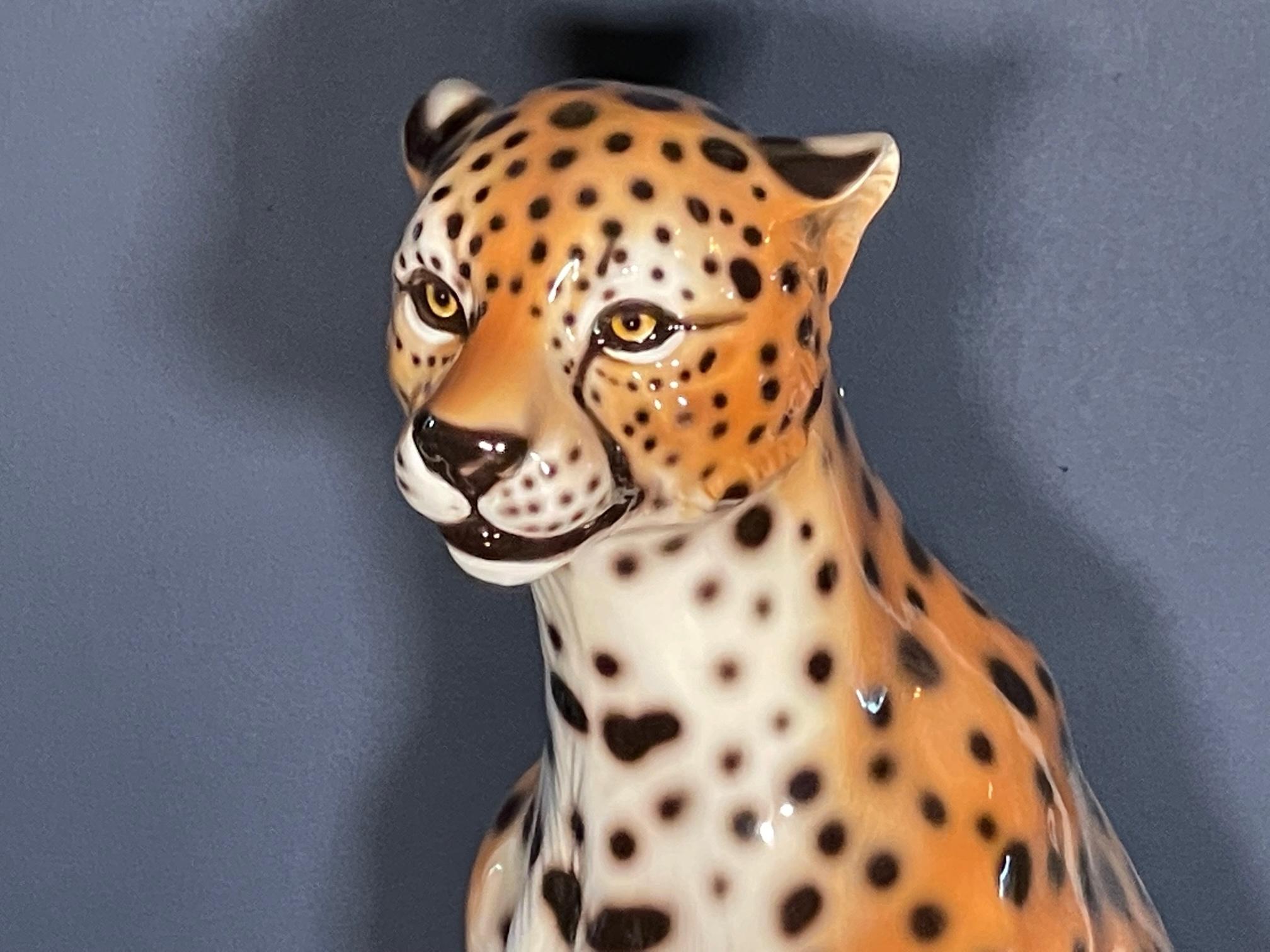 20th Century Italian Ceramic Life Size Cheetah Figurine
