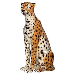 Figurine guépard grandeur nature en céramique italienne