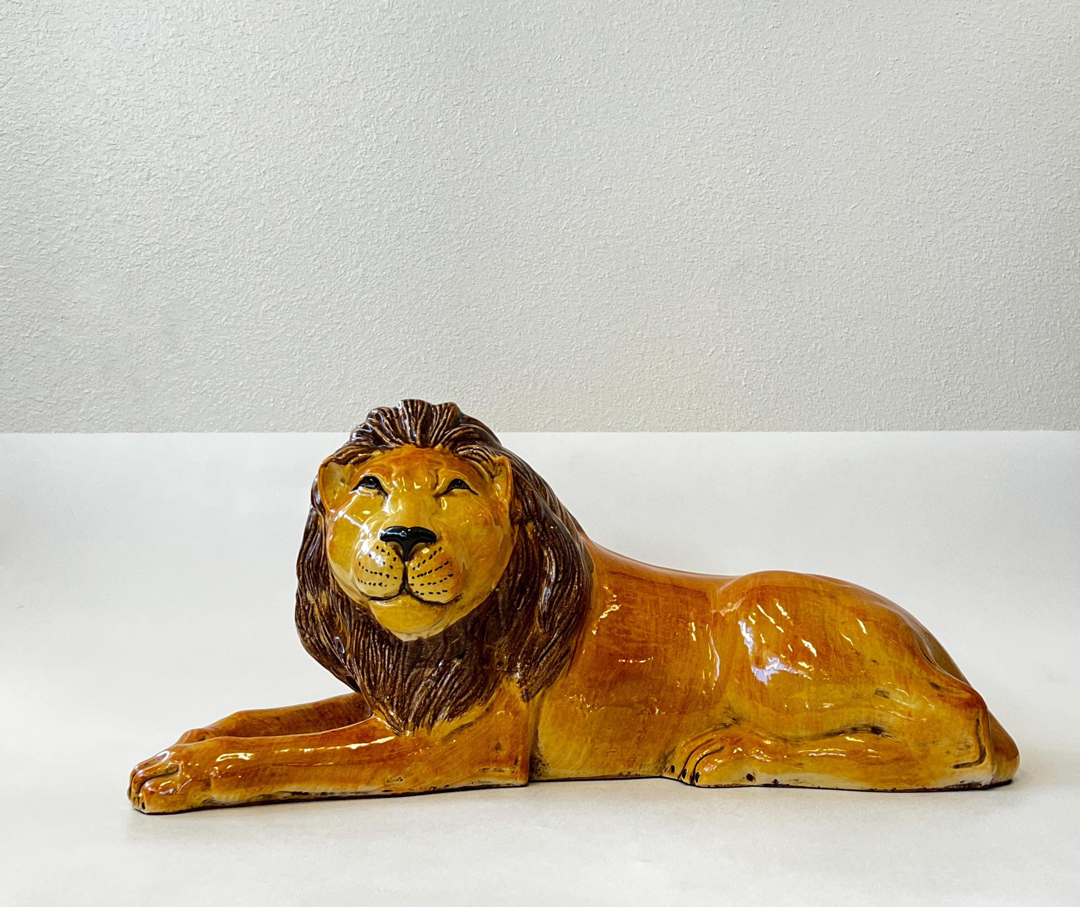 Italienische Löwenskulptur aus Keramik im Angebot 4