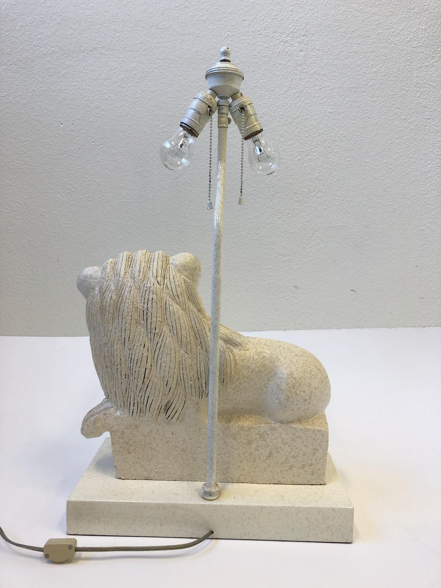 Lacquered Italian Ceramic Lion Table Lamp by Steve Chase