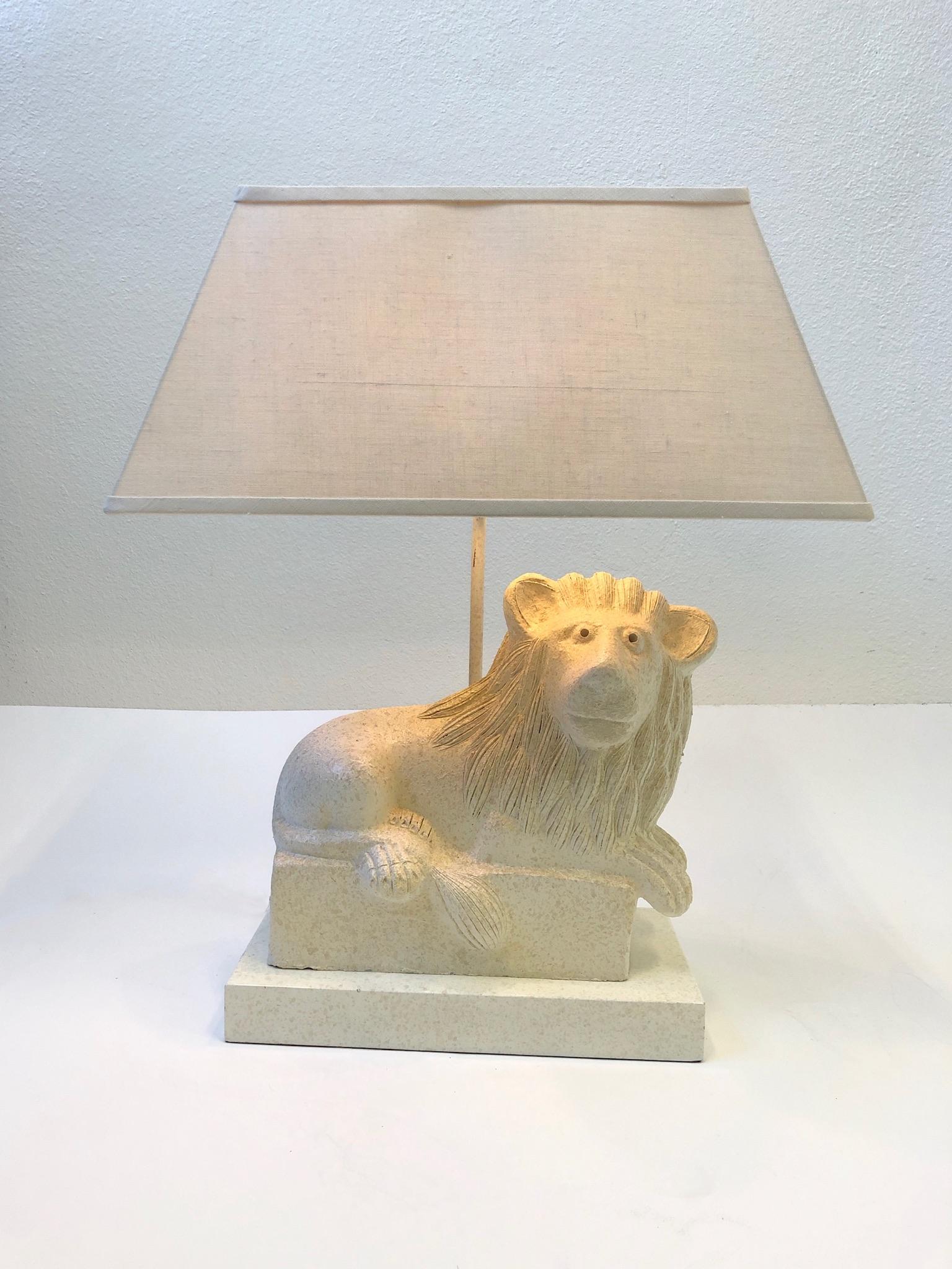 Late 20th Century Italian Ceramic Lion Table Lamp by Steve Chase