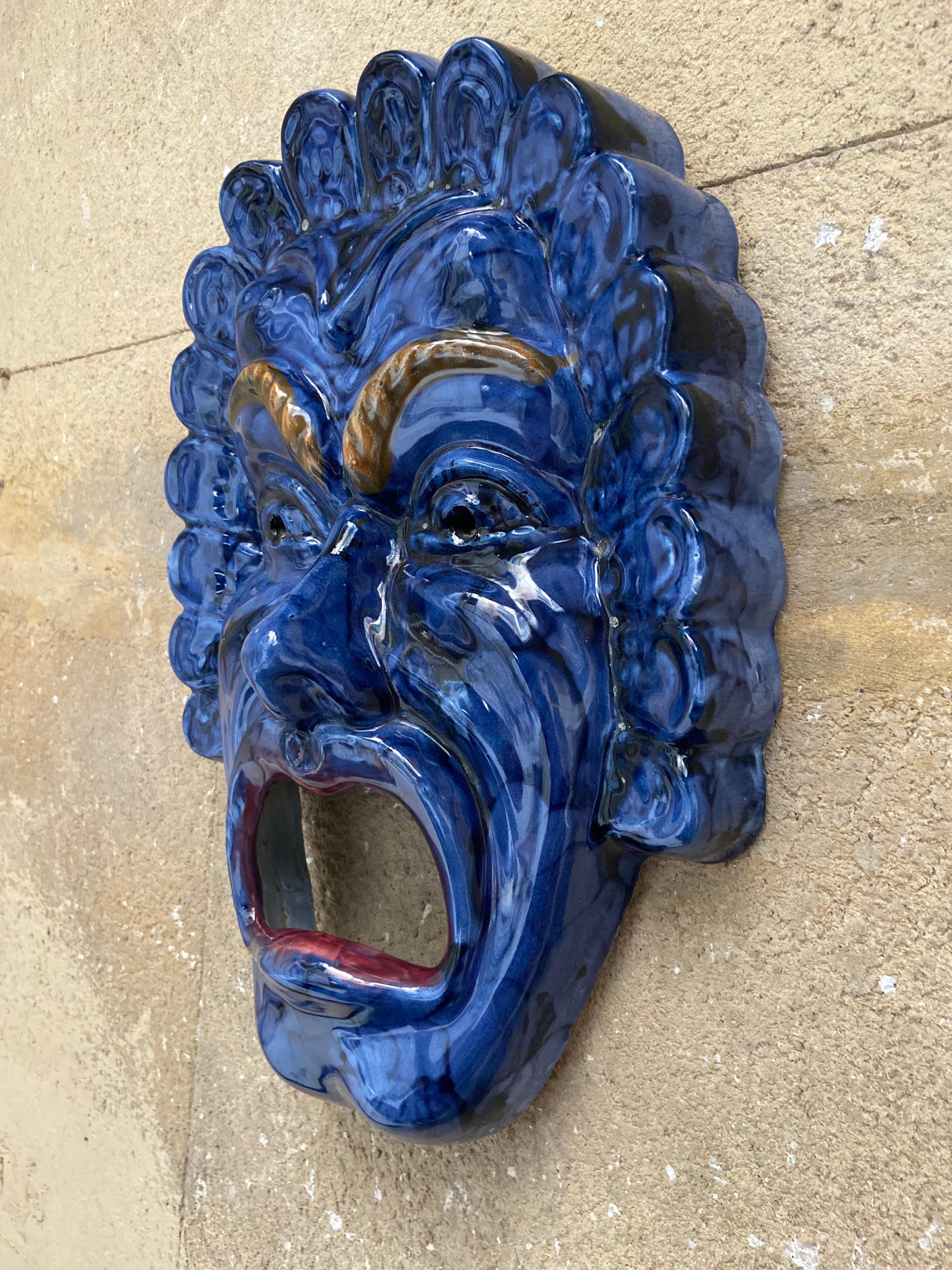 Italian italian ceramic mask wall mounted sculpture For Sale