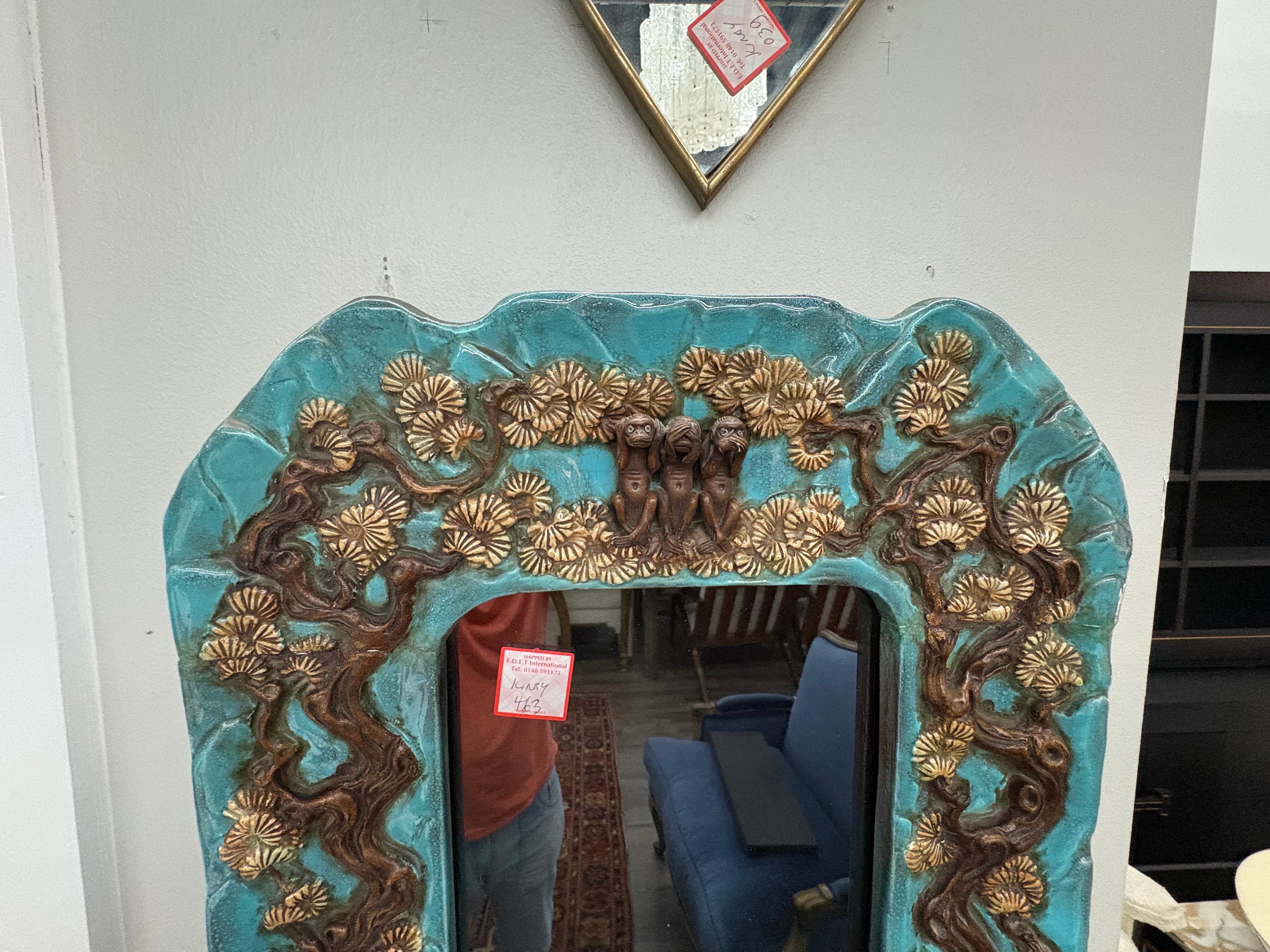 Hollywood Regency Italian Ceramic Mirror For Sale