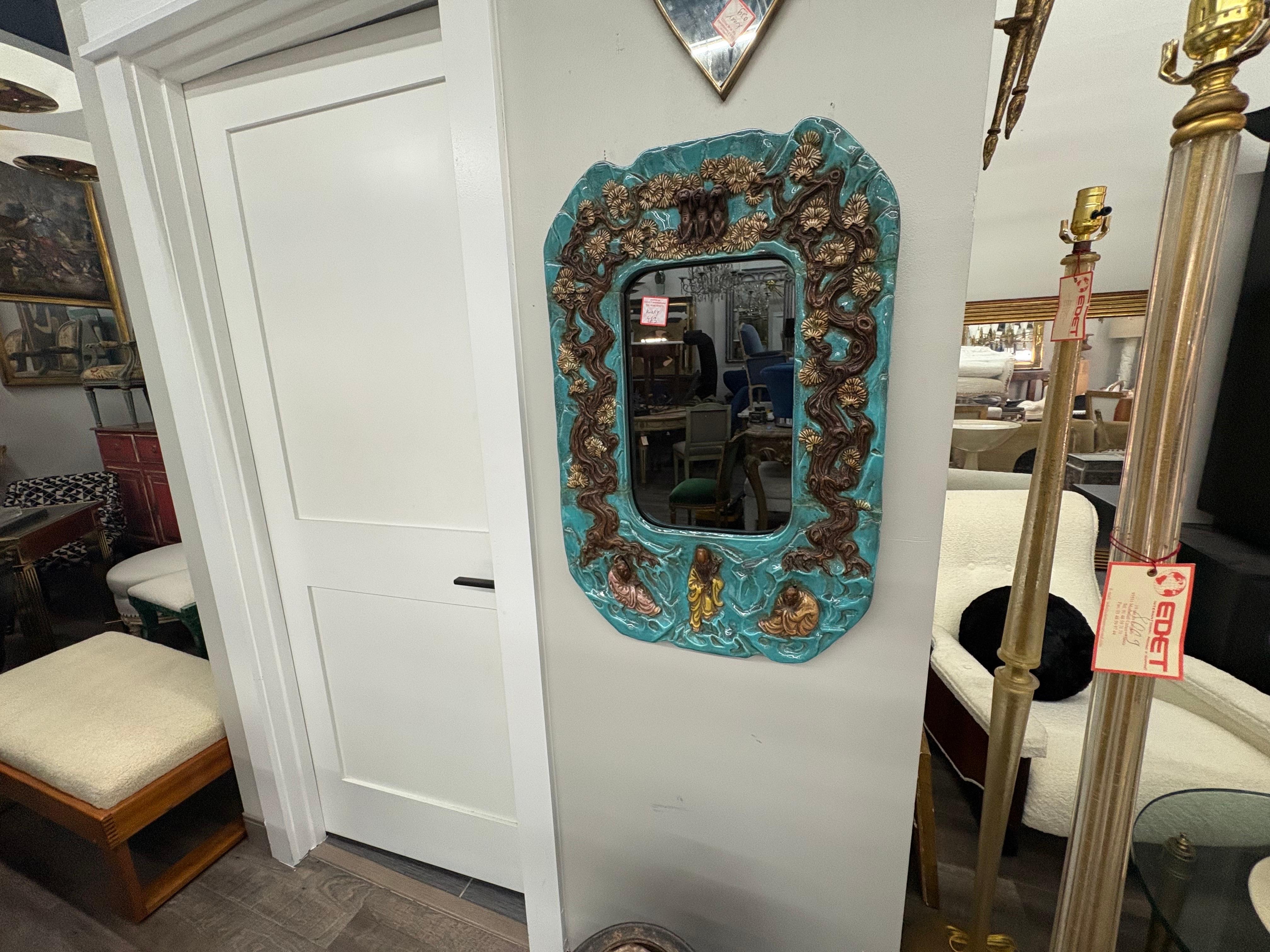 Italian Ceramic Mirror In Good Condition For Sale In Houston, TX