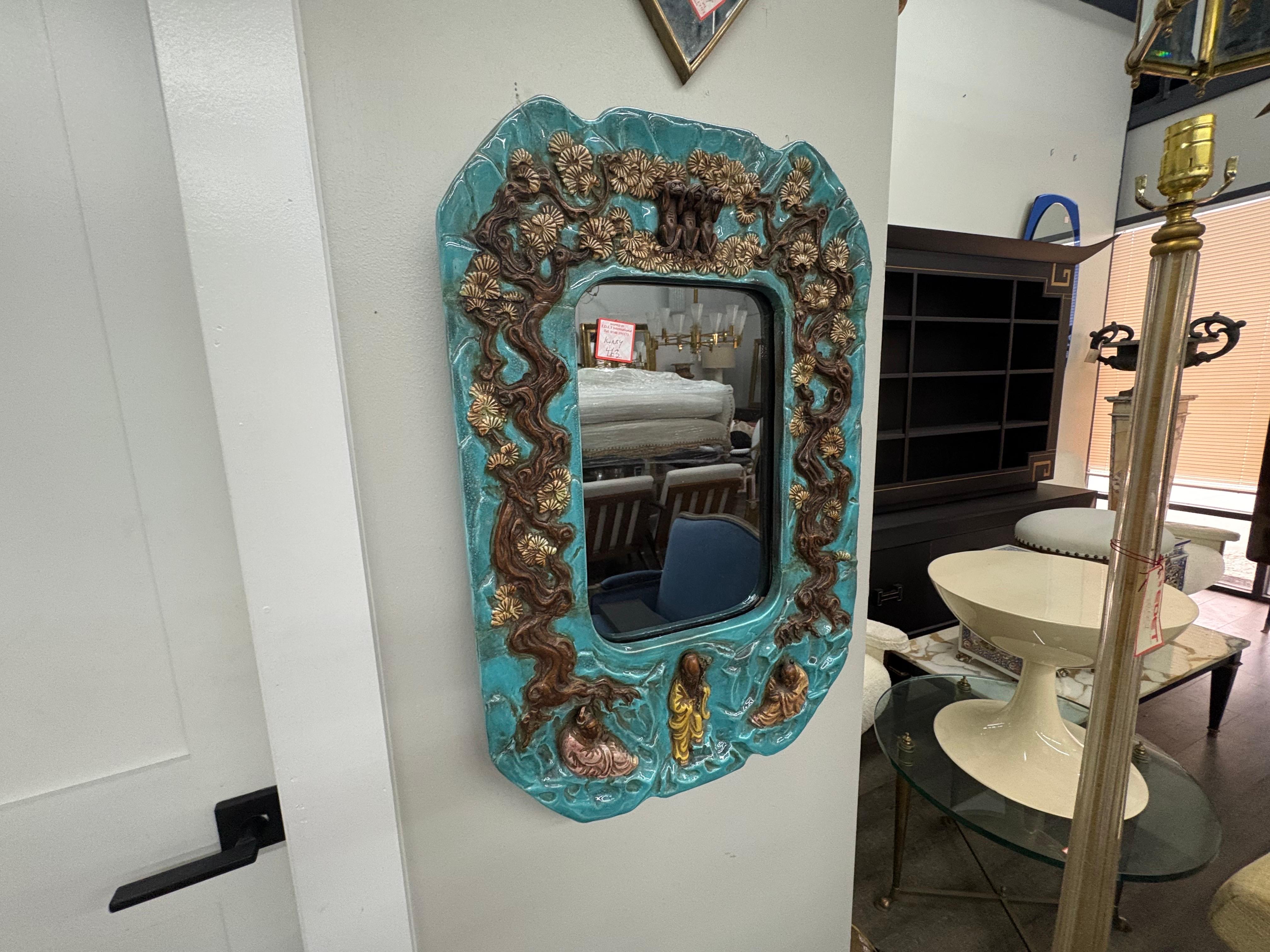 Mid-20th Century Italian Ceramic Mirror For Sale