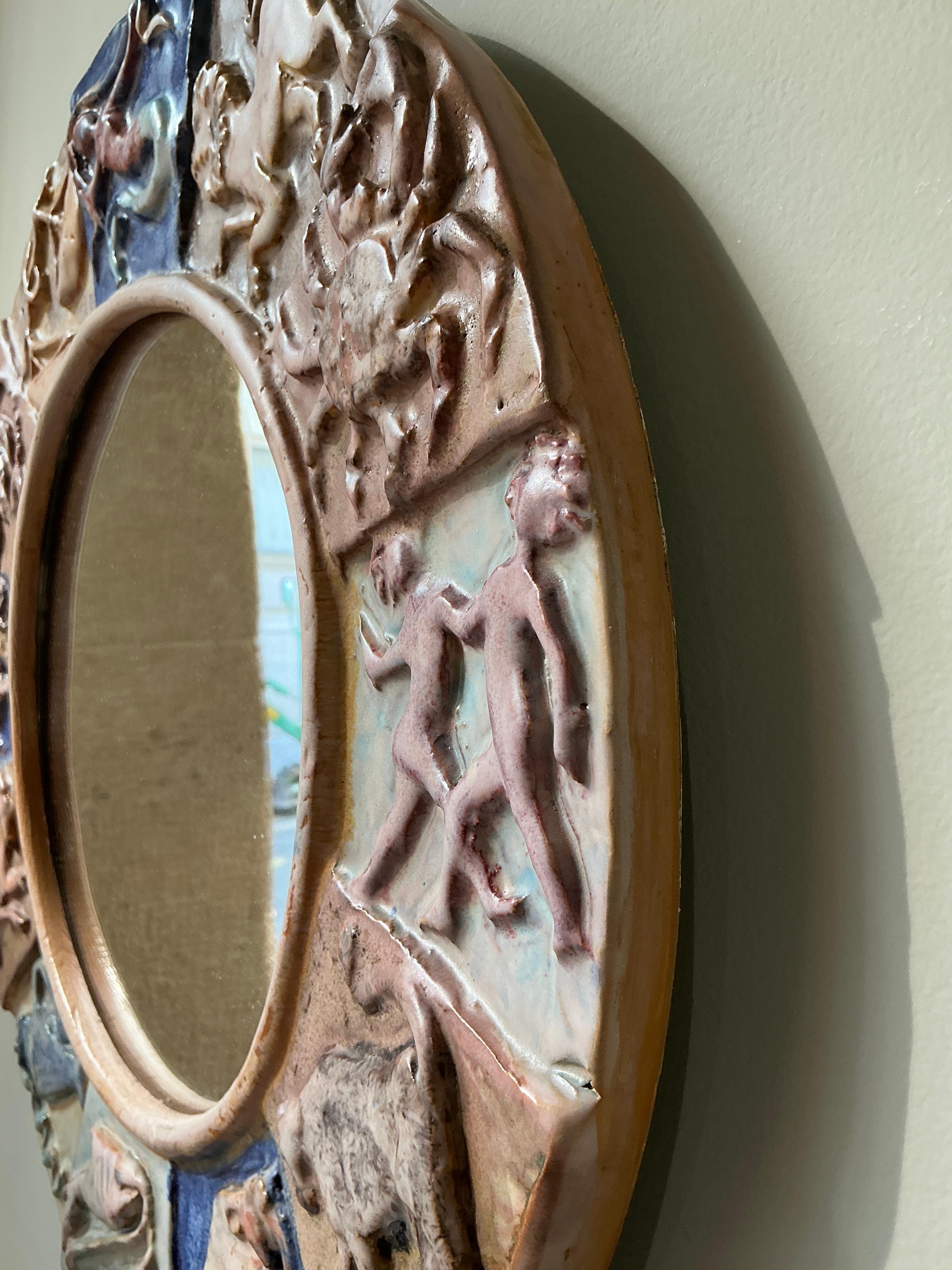 Exquisite Italian ceramic mirror with zodiac signs 
Circa 1950 