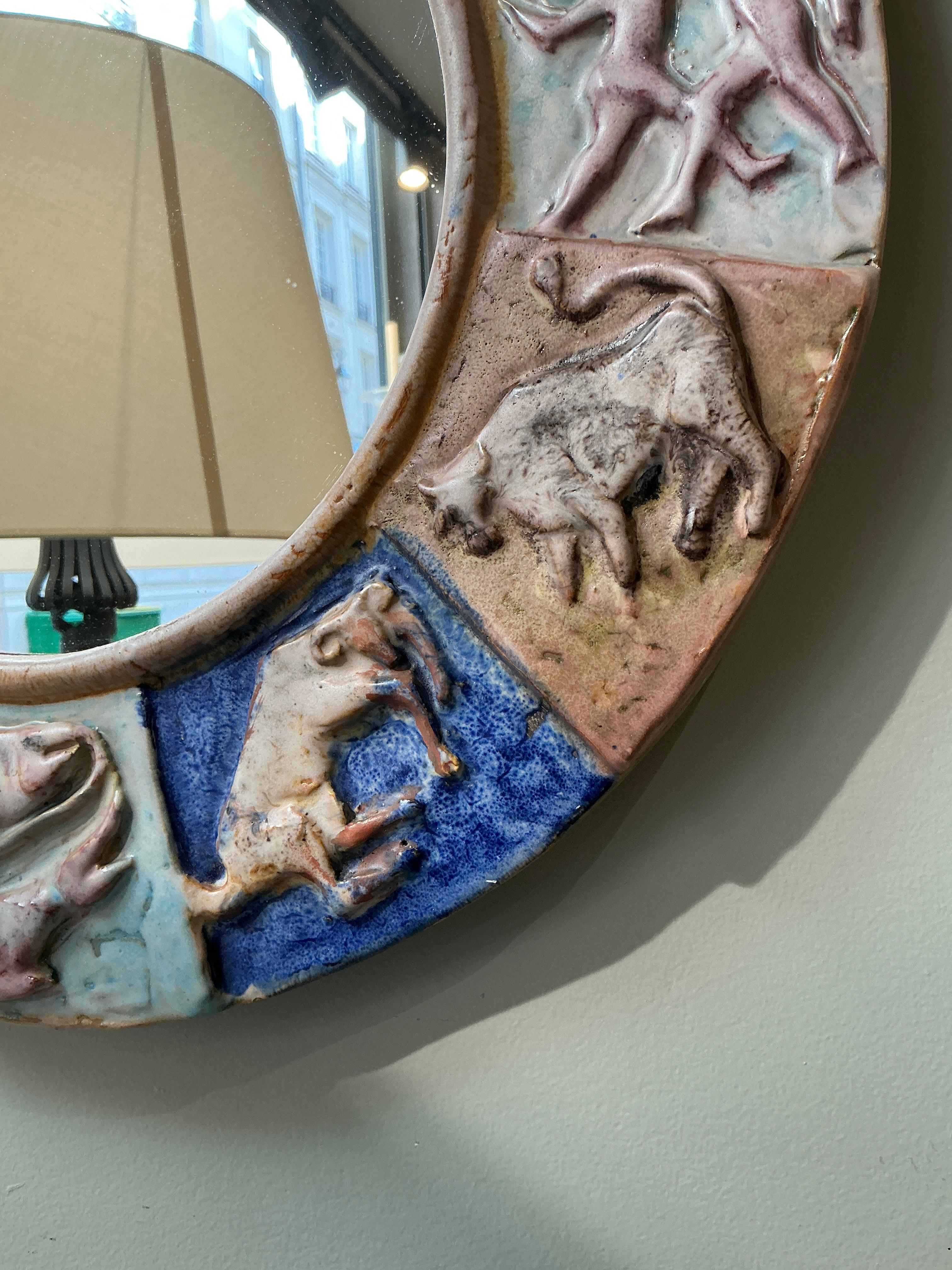 Mid-Century Modern Italian ceramic mirror with zodiac signs circa 1950